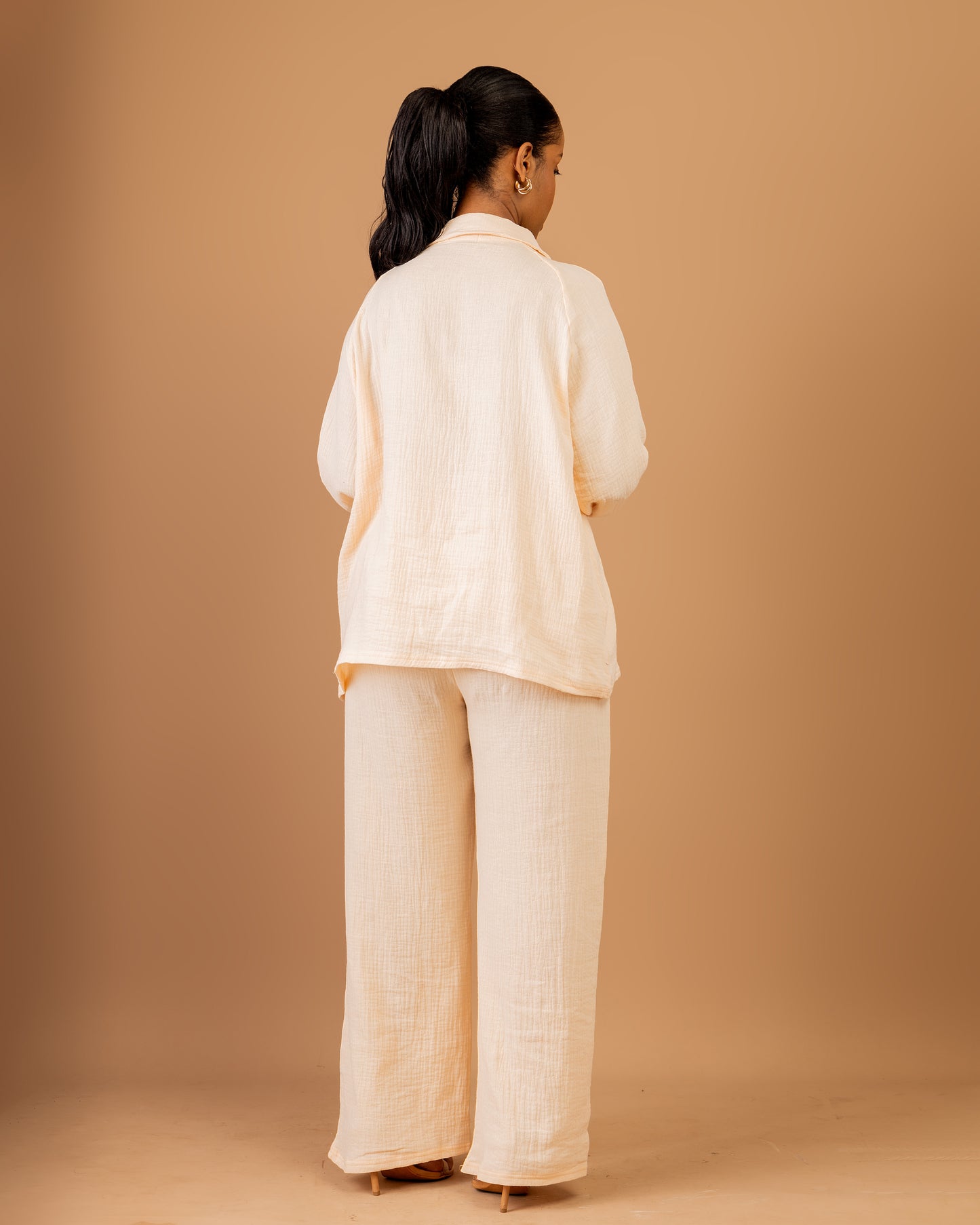 Apricot Cotton Two-Piece Pant Set