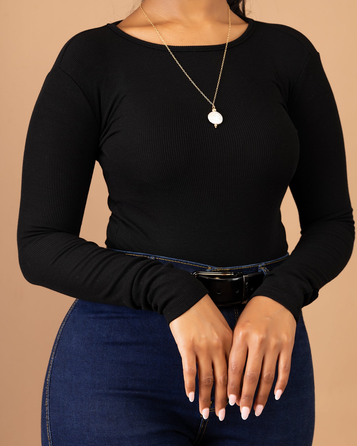 Black Cotton Long Sleeve Bodysuit