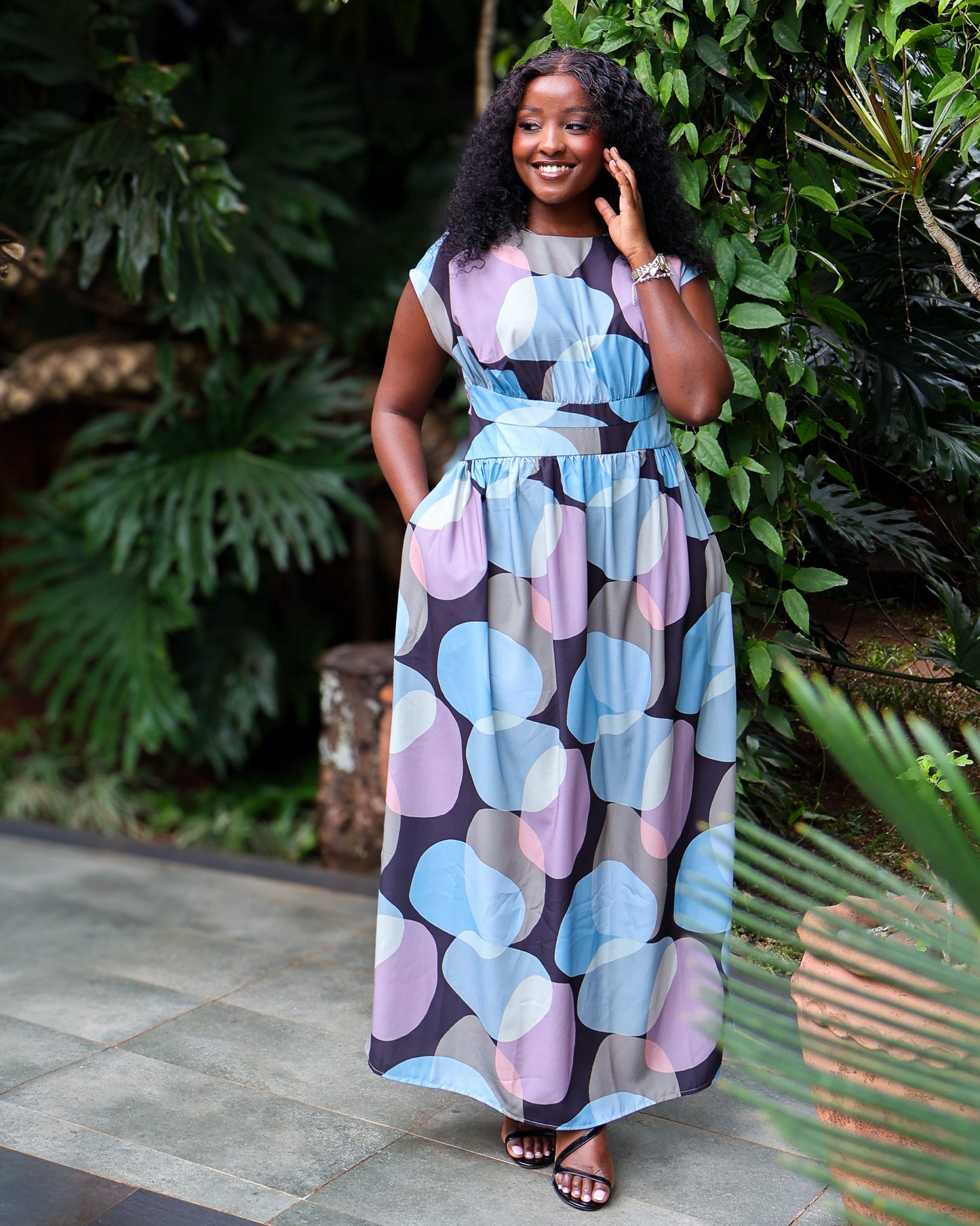 Cinched-Waist Maxi Dress - Twilight Bloom