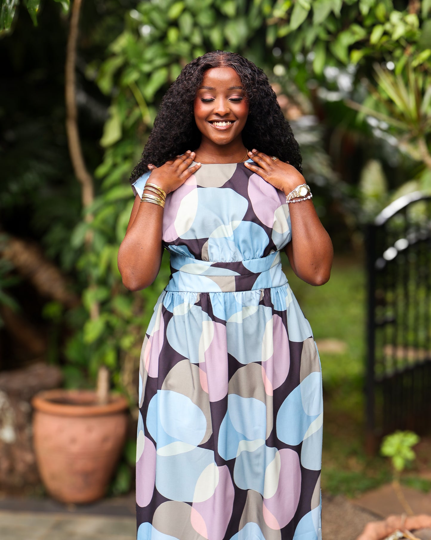 Cinched-Waist Maxi Dress - Twilight Bloom