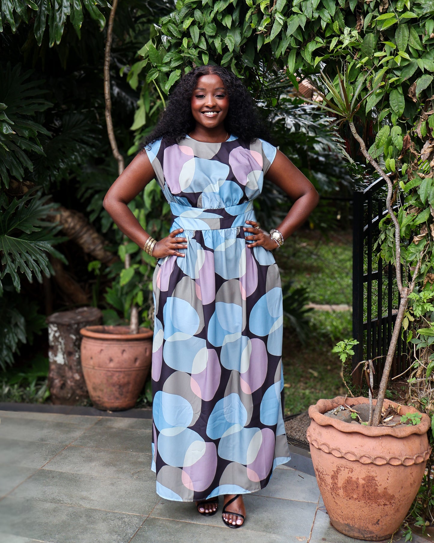Cinched-Waist Maxi Dress - Twilight Bloom