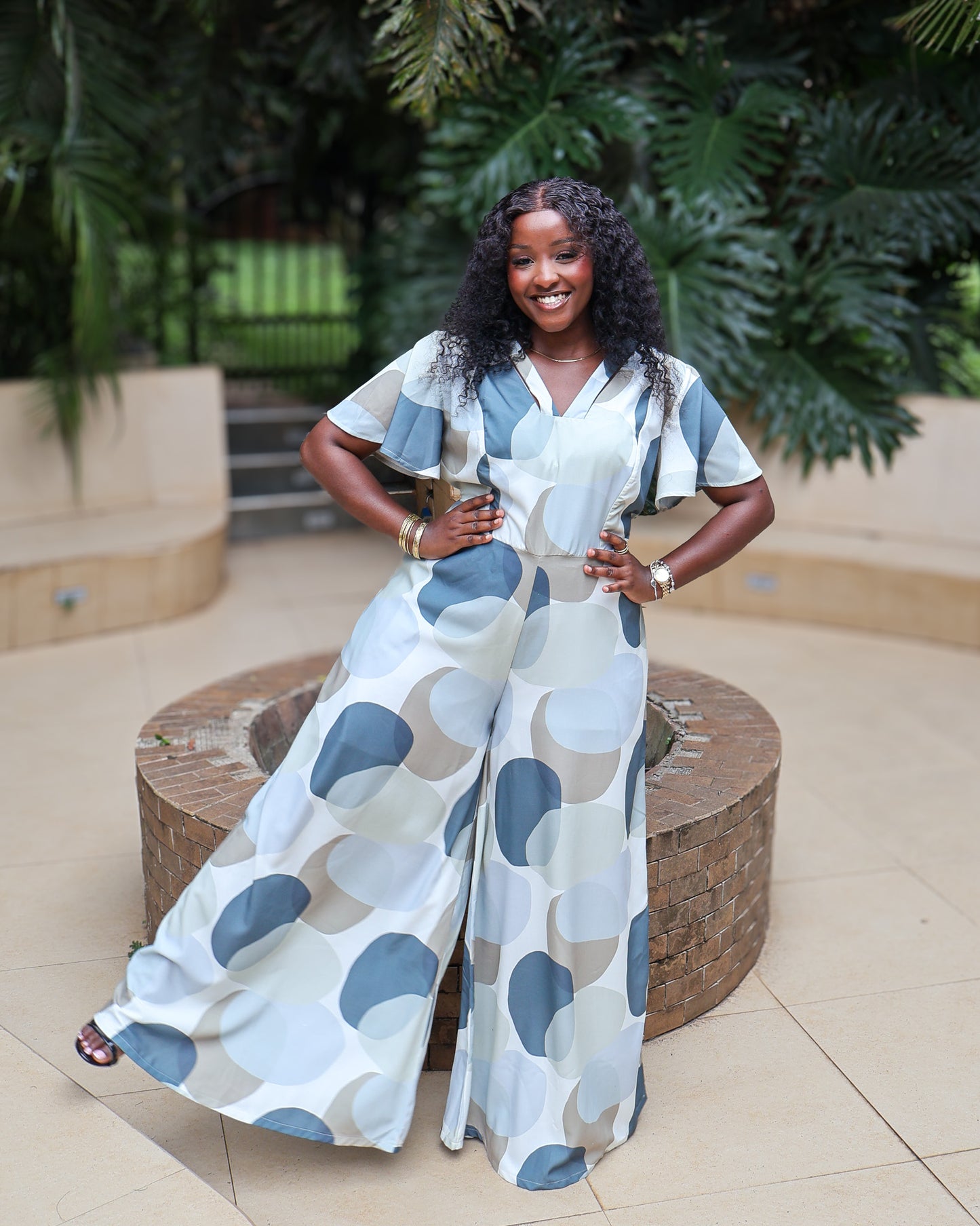 Flutter Sleeve Wide-Leg Jumpsuit - Blue Haze