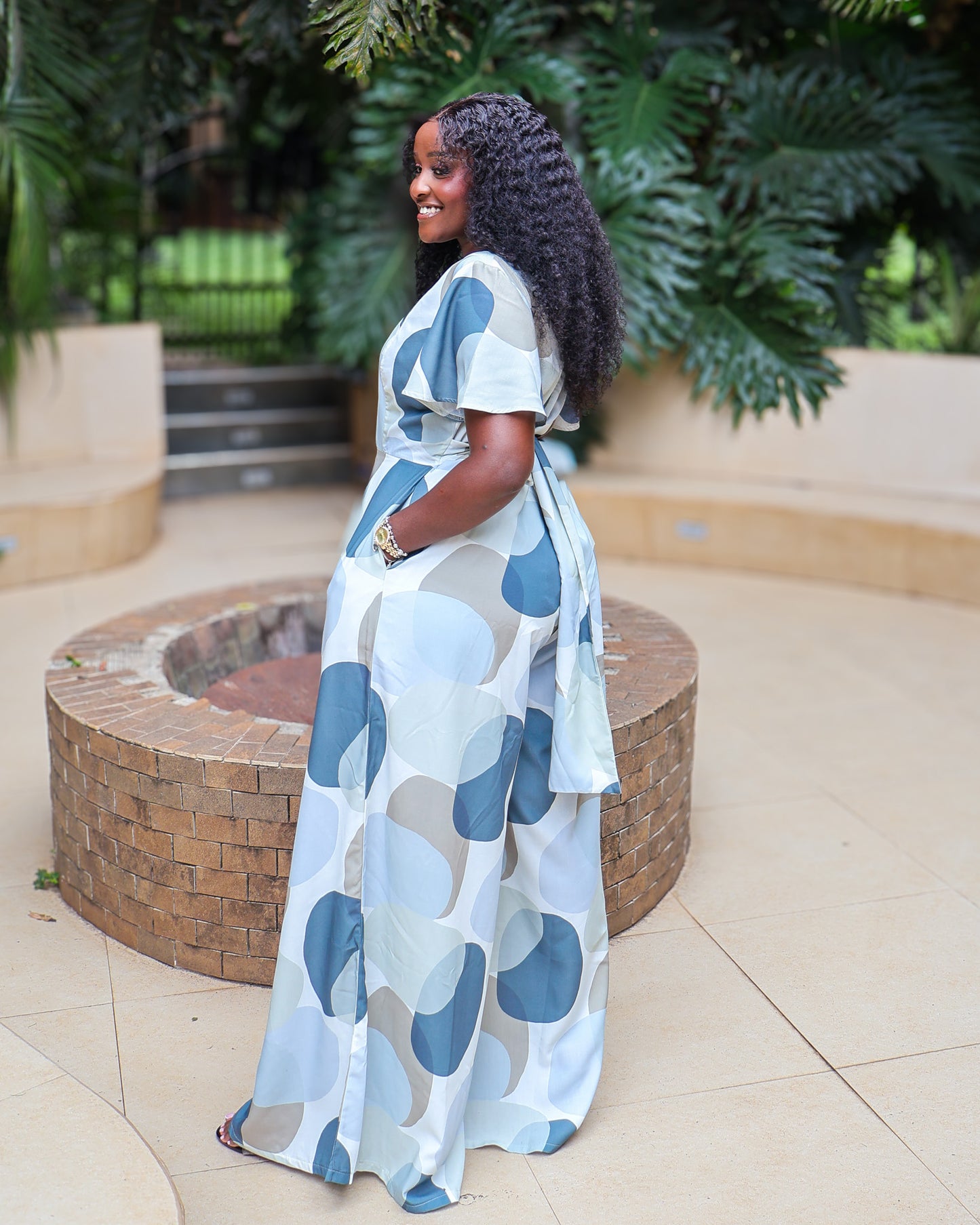 Flutter Sleeve Wide-Leg Jumpsuit - Blue Haze