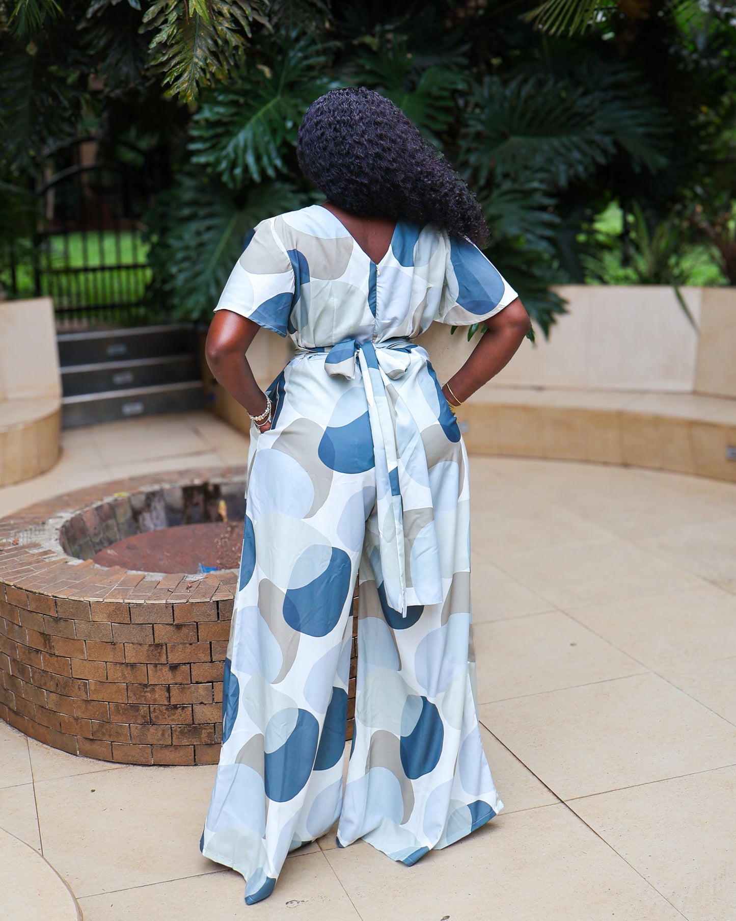 Flutter Sleeve Wide-Leg Jumpsuit - Blue Haze