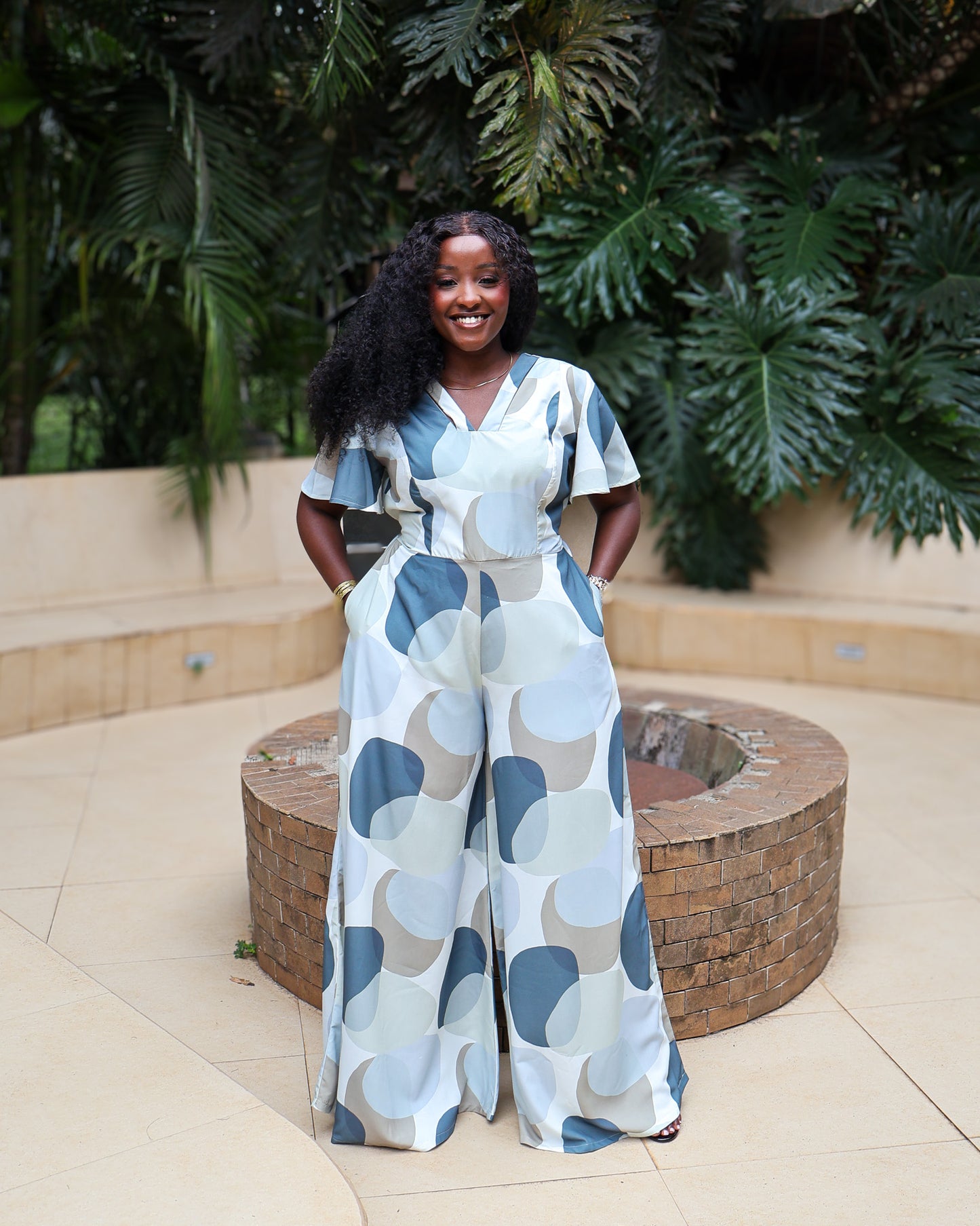 Flutter Sleeve Wide-Leg Jumpsuit - Blue Haze