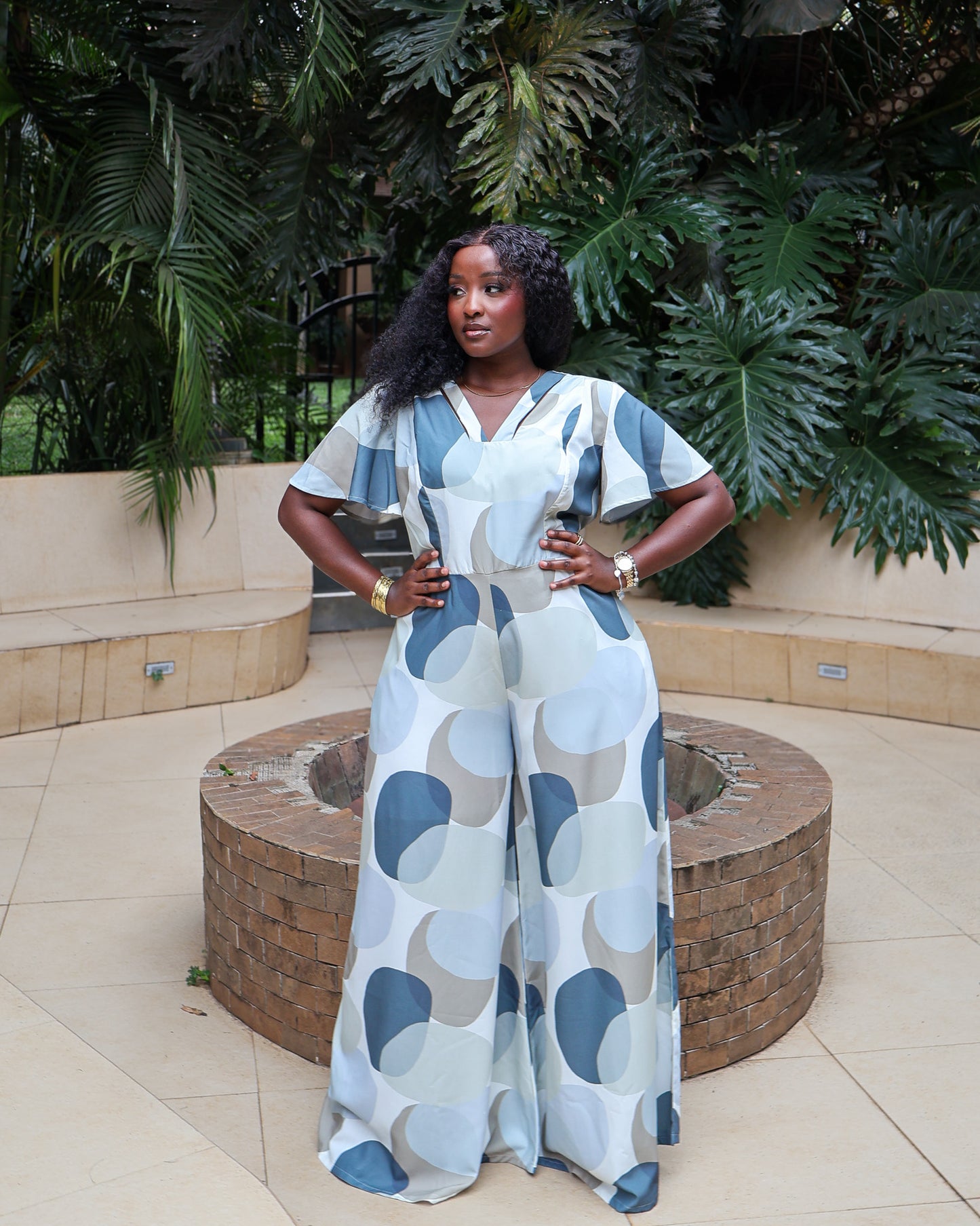 Flutter Sleeve Wide-Leg Jumpsuit - Blue Haze