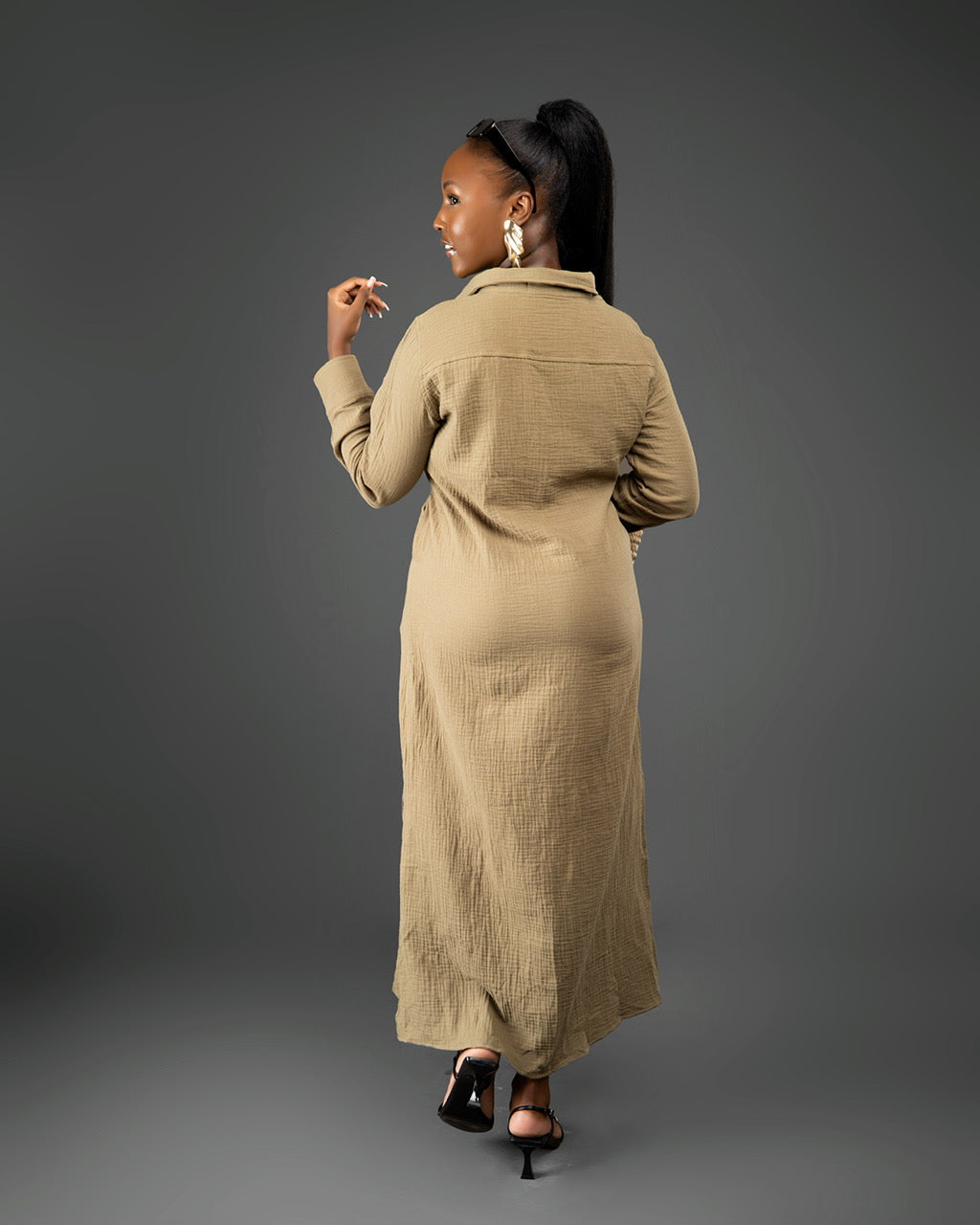 Mist Green Crinkle Maxi Shirt Dress