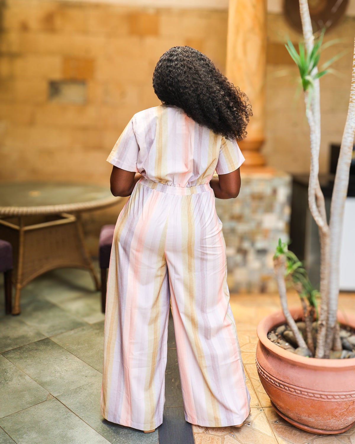 Short Sleeve Zipped Jumpsuit - Pastel