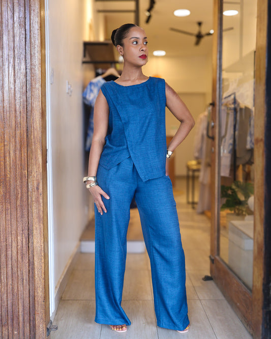 Asymmetric Co-ord Set - Petrol Blue