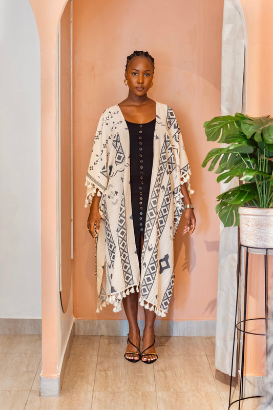 Tribal Print Frill Kimono