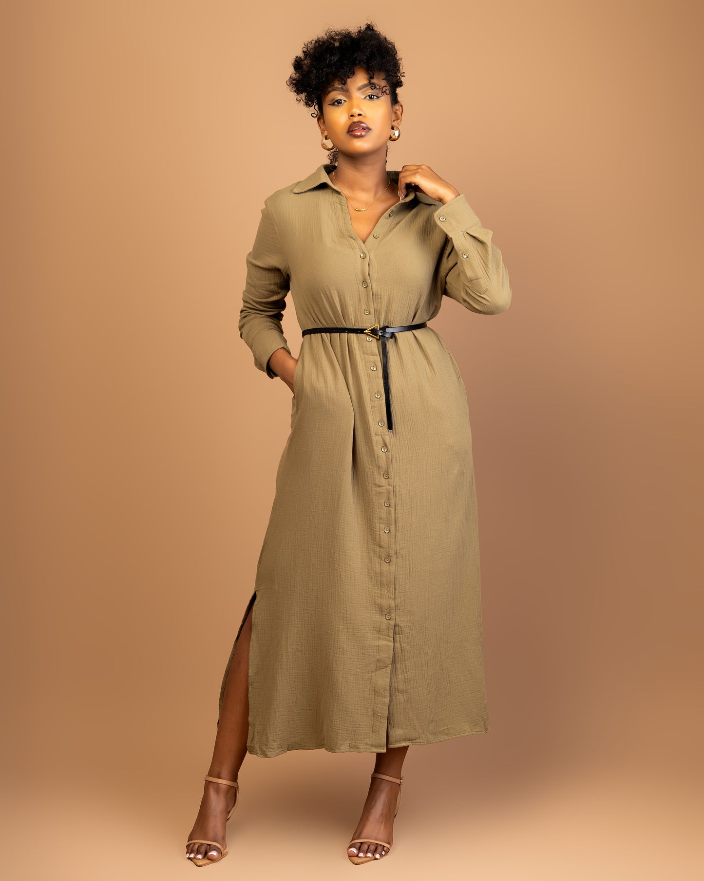 Mist Green Crinkle Maxi Shirt Dress