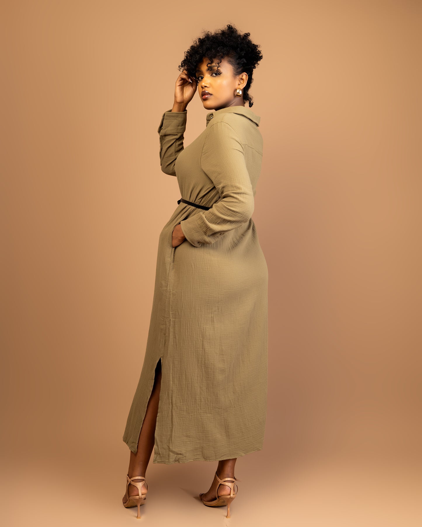 Mist Green Crinkle Maxi Shirt Dress