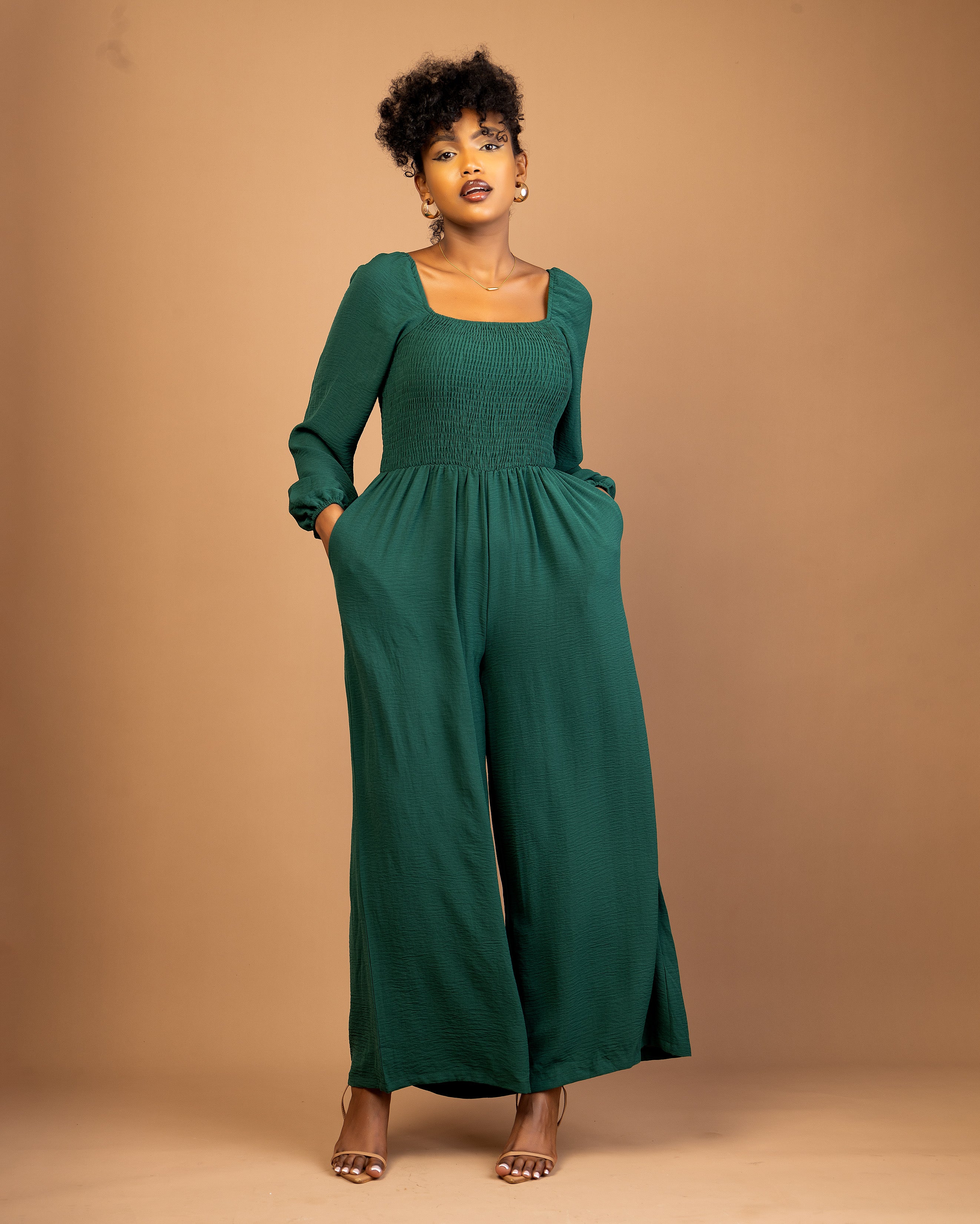 Long sleeve wide leg jumpsuit hotsell