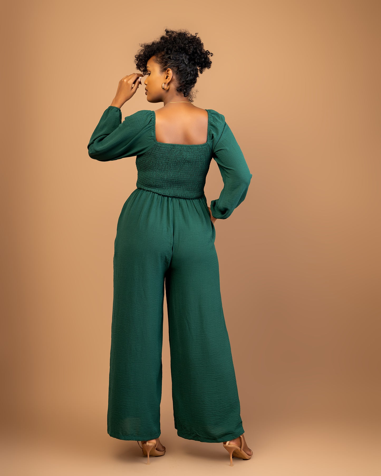 Green Long Sleeve Wide Leg Jumpsuit