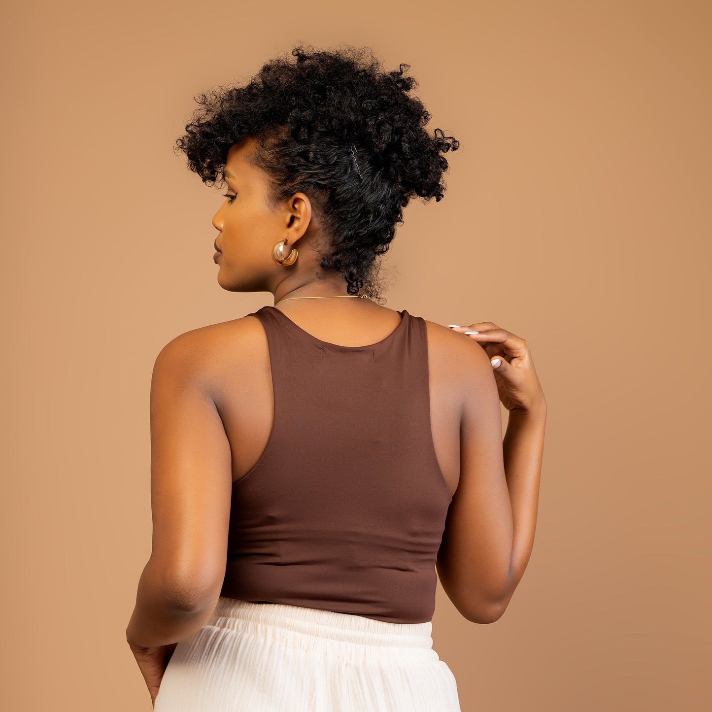 Brown Crew Neck Sleeveless Bodysuit