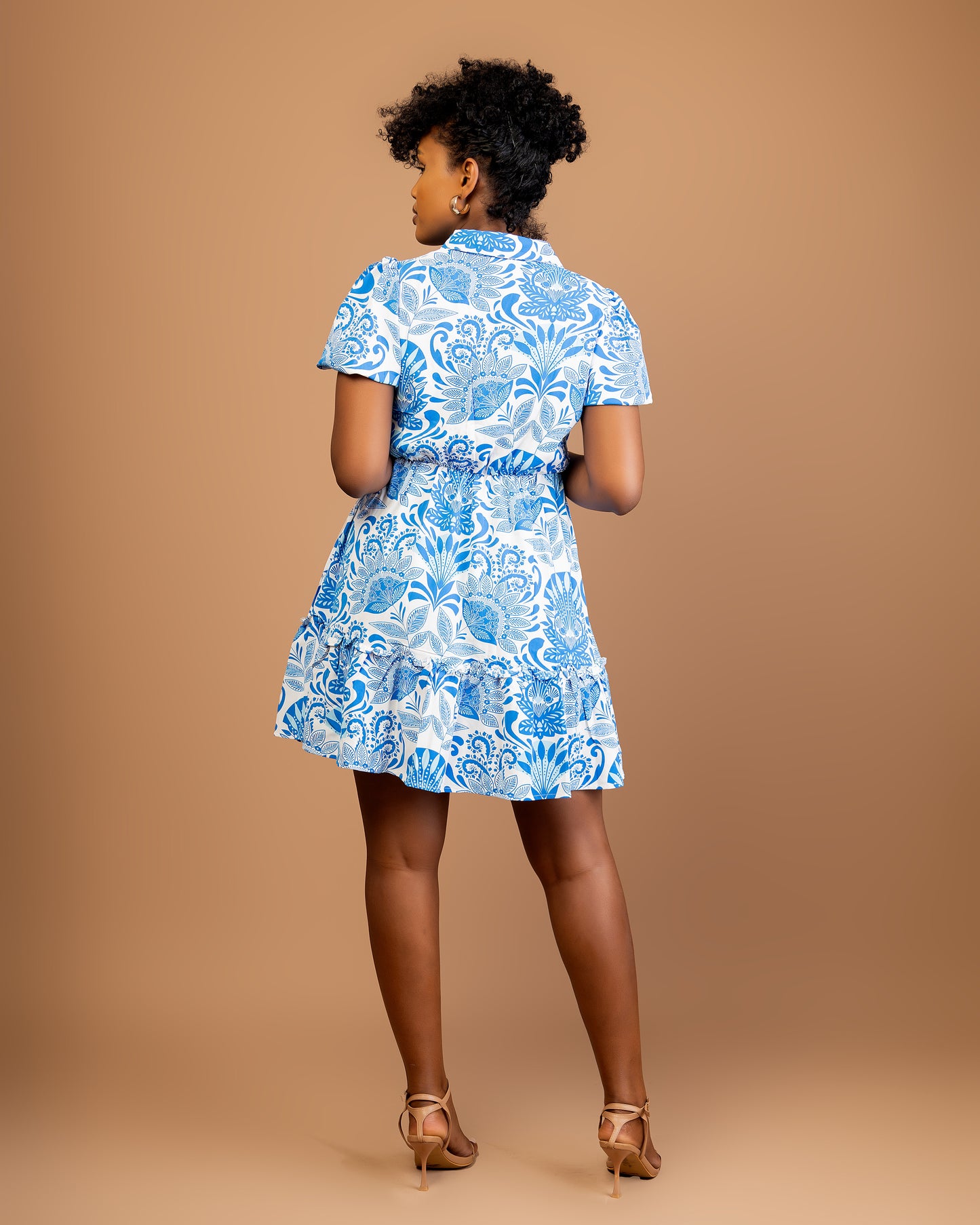 Sky Blue Printed Ruffled Mini Dress