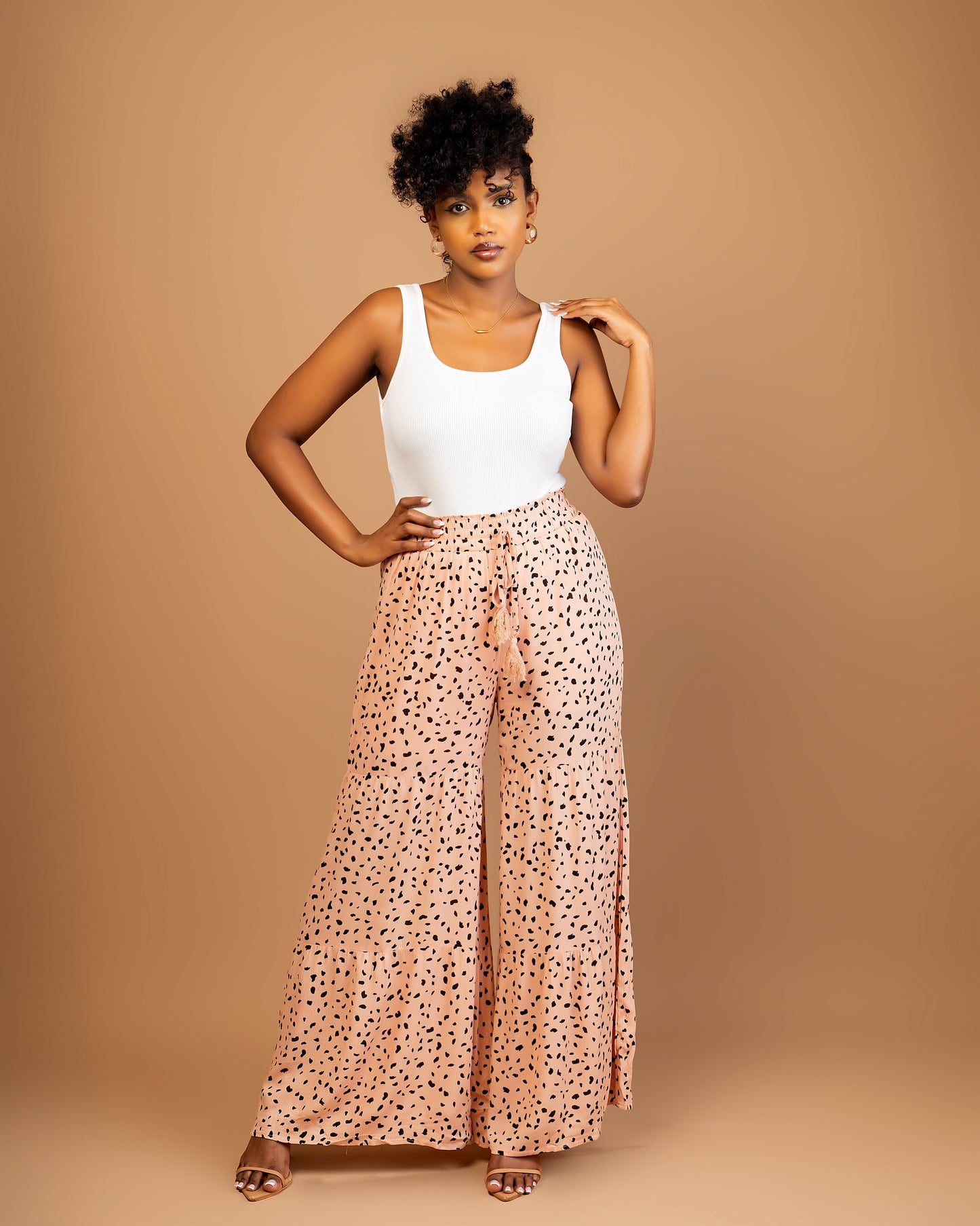 Brown Dotted Print Palazzo Pants