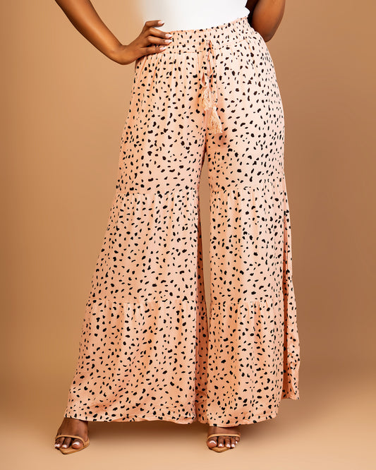 Brown Dotted Print Palazzo Pants