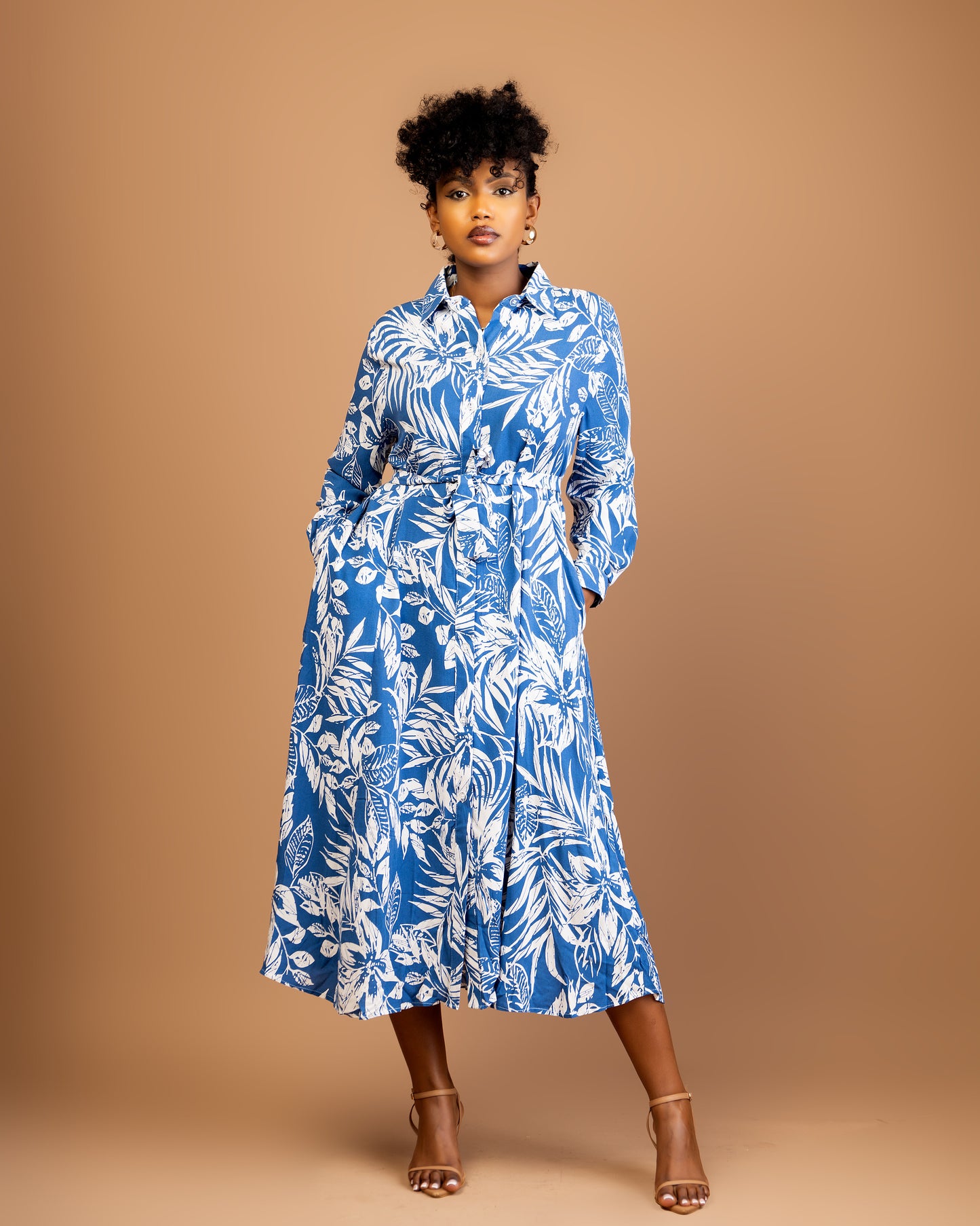 Blue Floral Midi Shirtdress