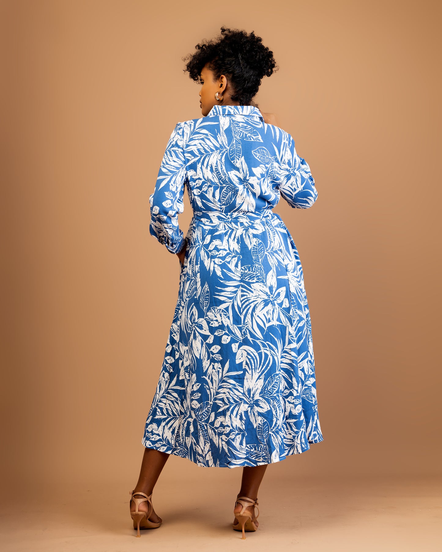 Blue Floral Midi Shirtdress