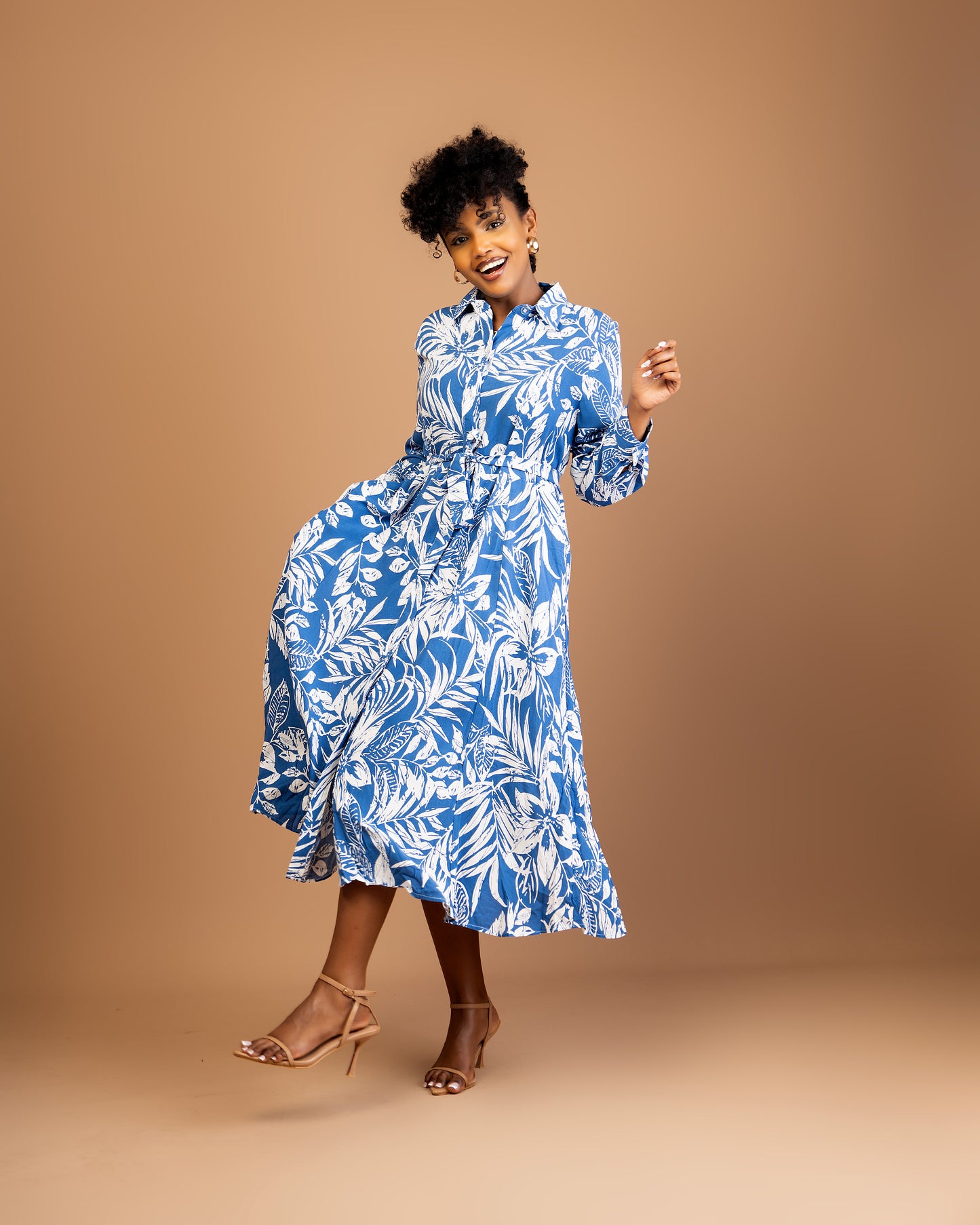 Blue Floral Midi Shirtdress