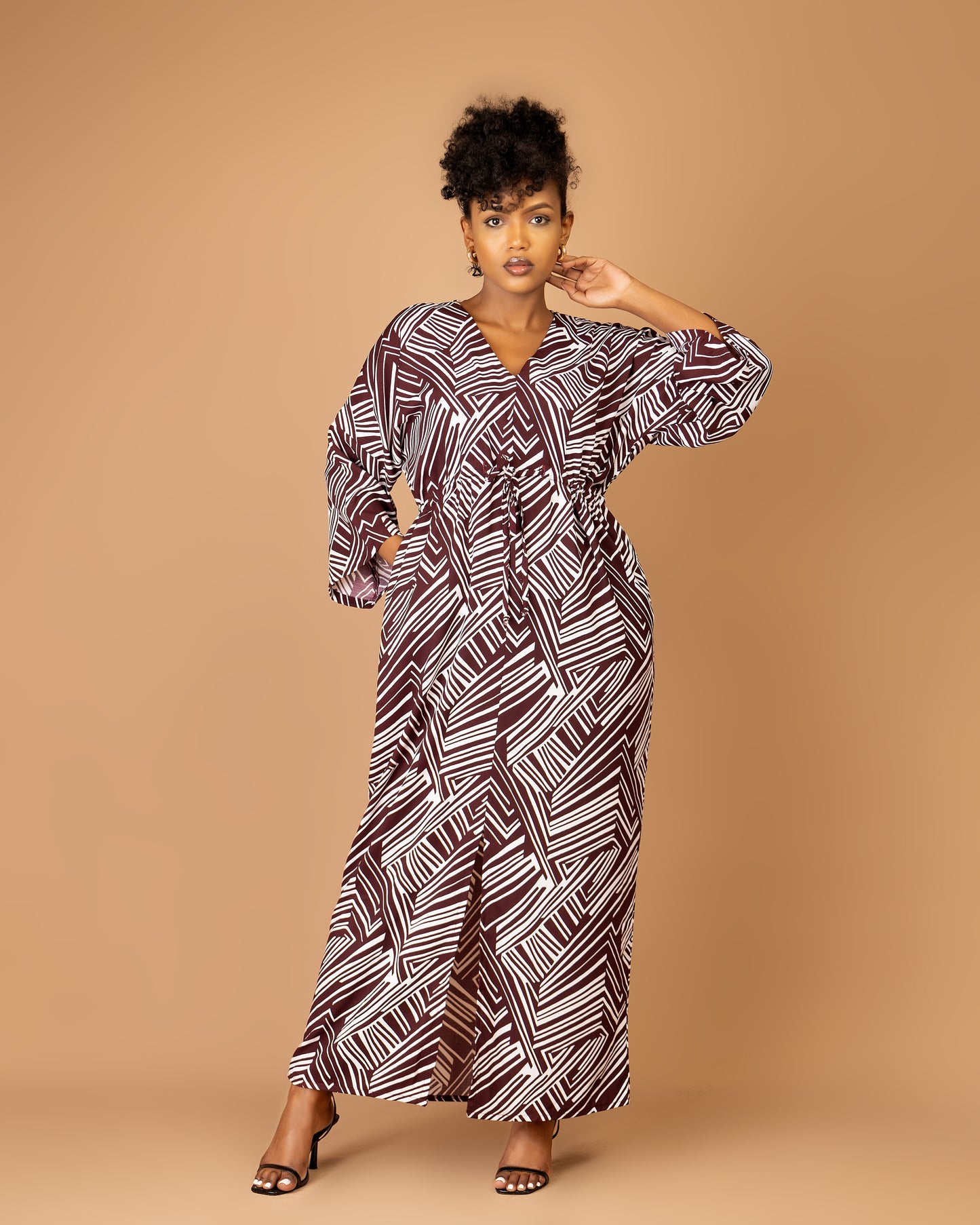 Geometric Print Drawstring Kaftan