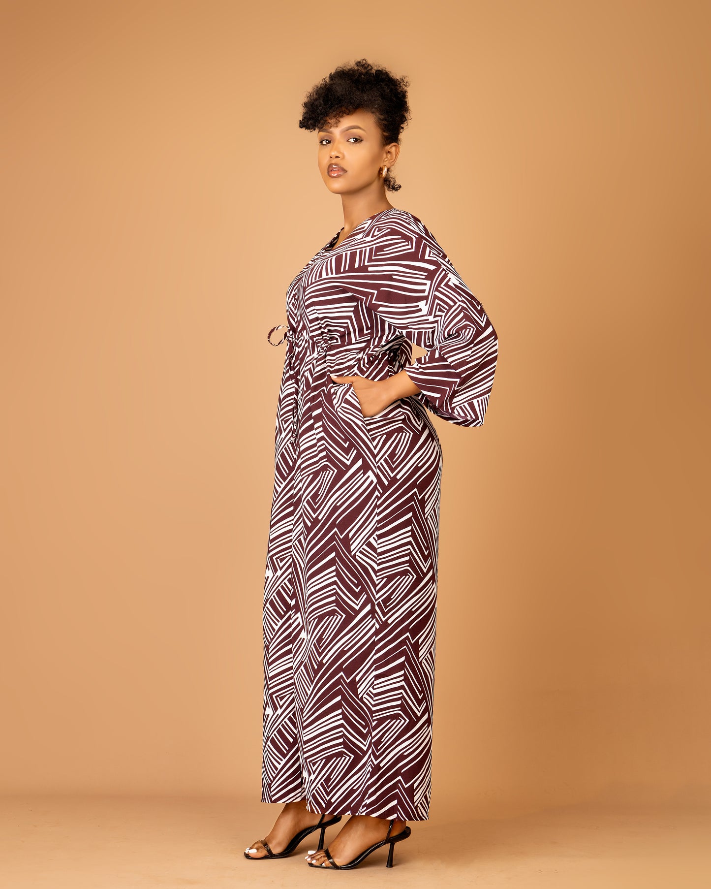 Geometric Print Drawstring Kaftan