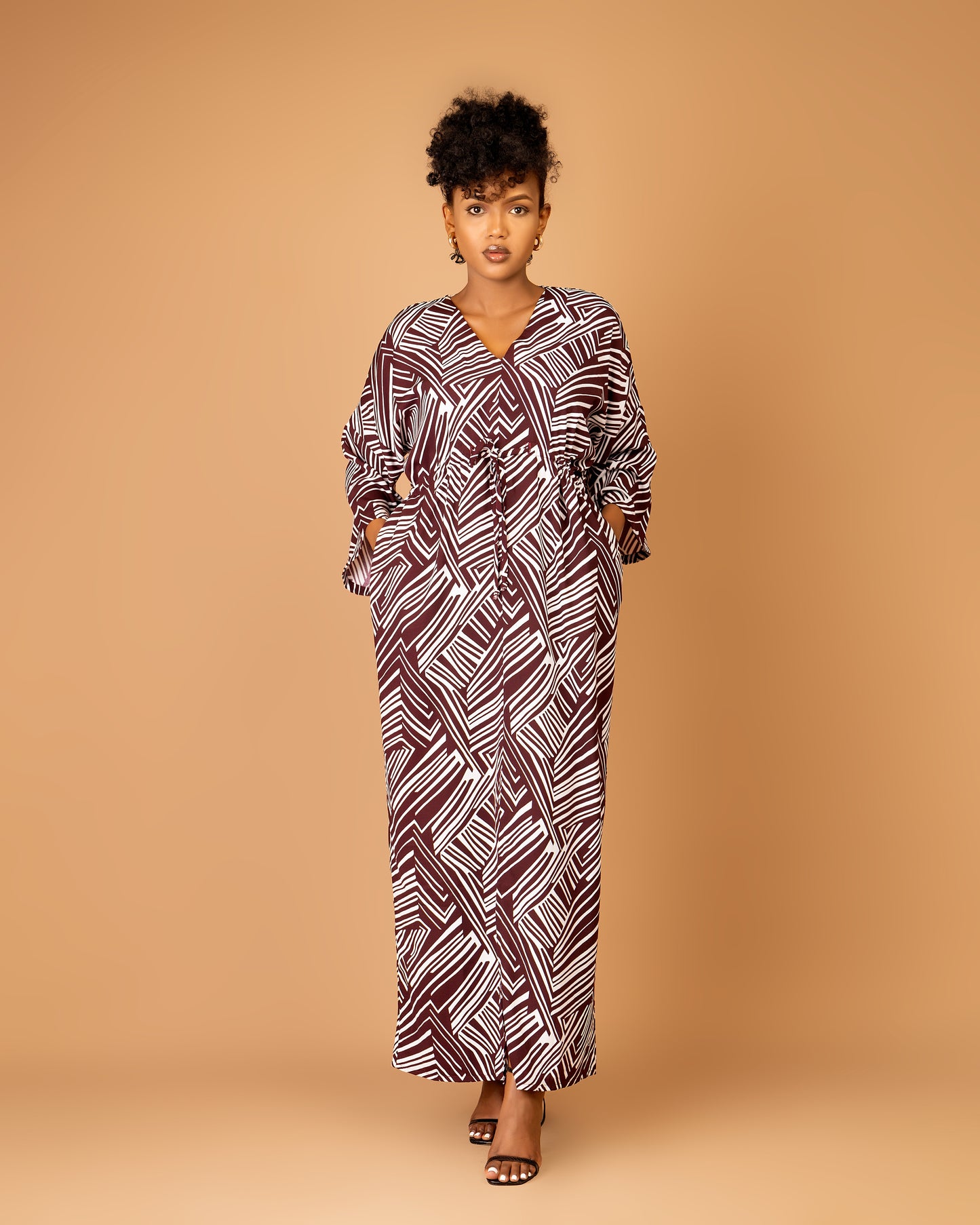 Geometric Print Drawstring Kaftan