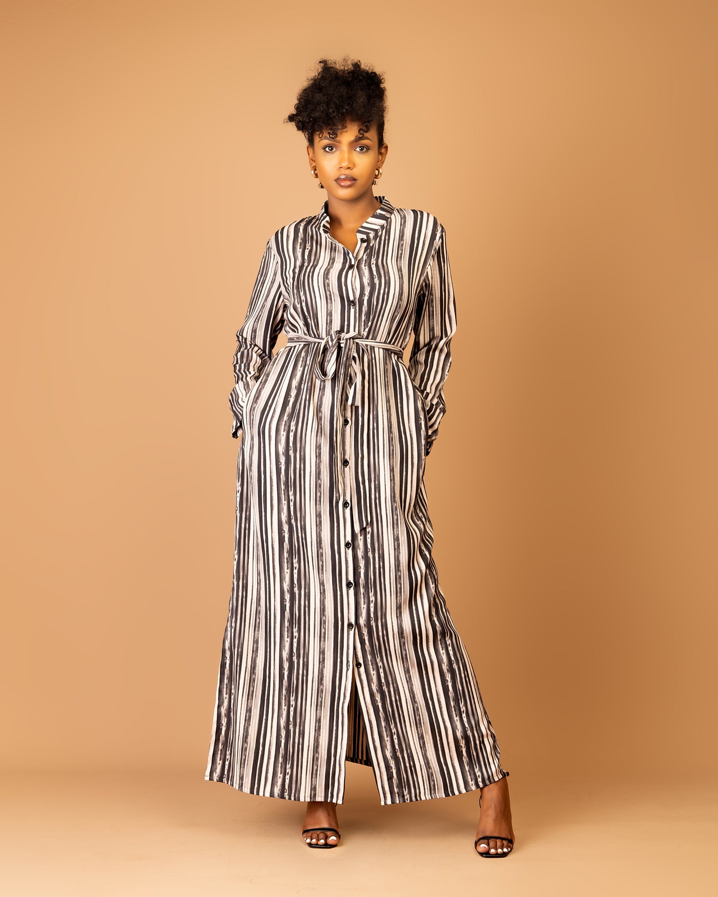 Striped Belted Maxi Shirtdress