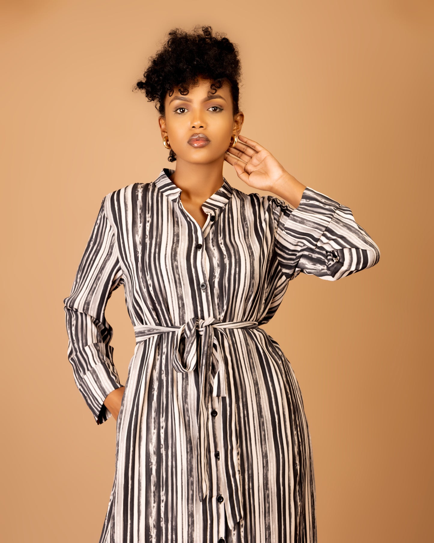 Striped Belted Maxi Shirtdress