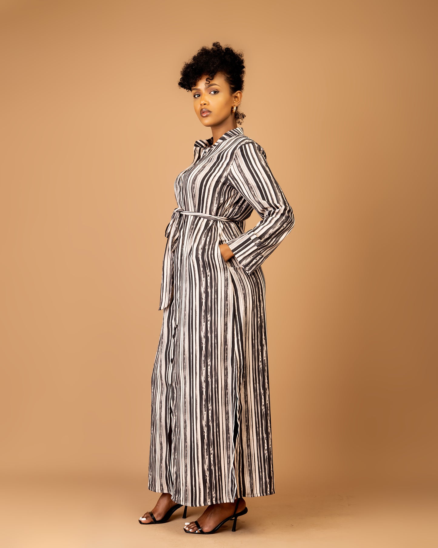 Striped Belted Maxi Shirtdress