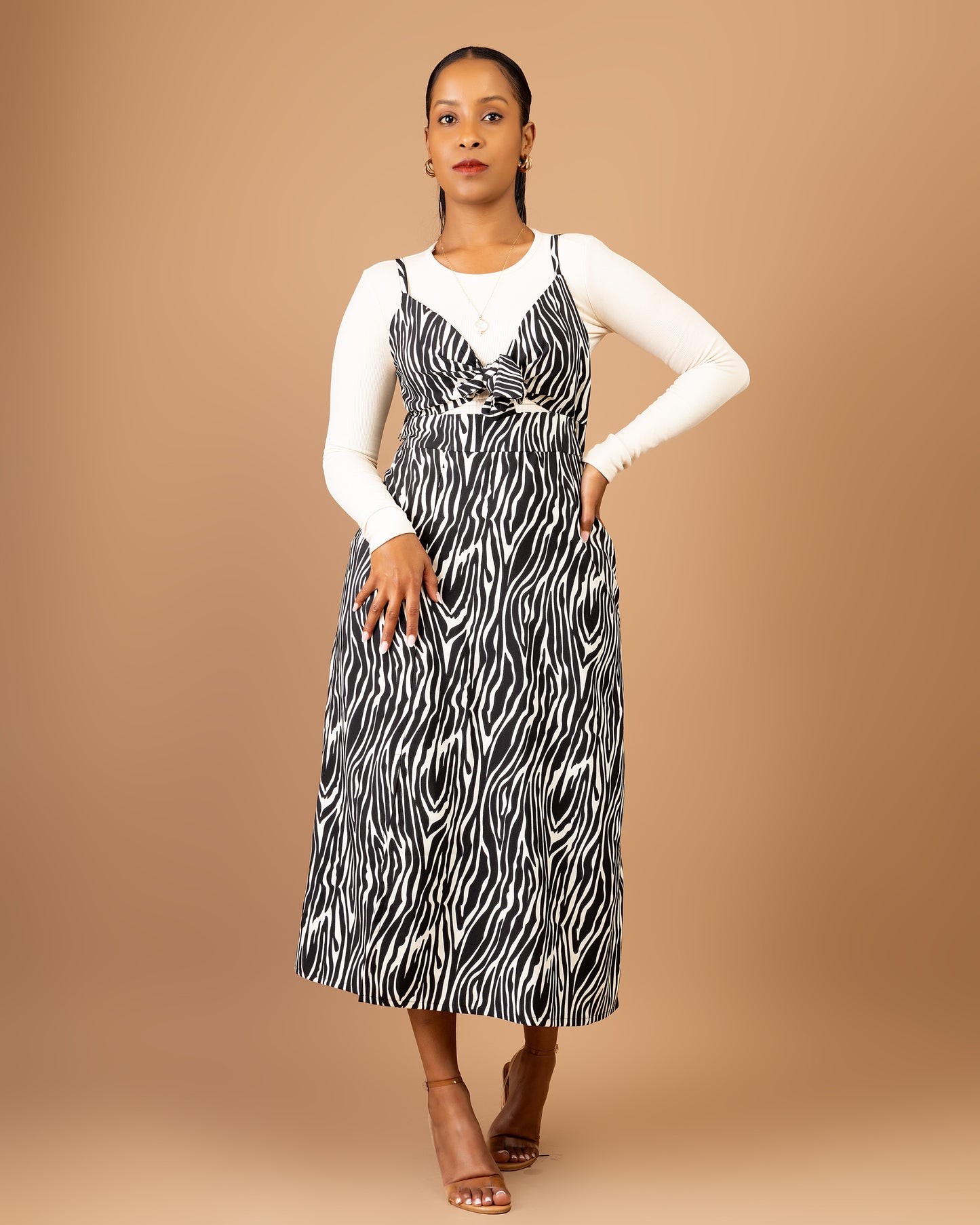 Tiger Print Front Tie Midi Dress