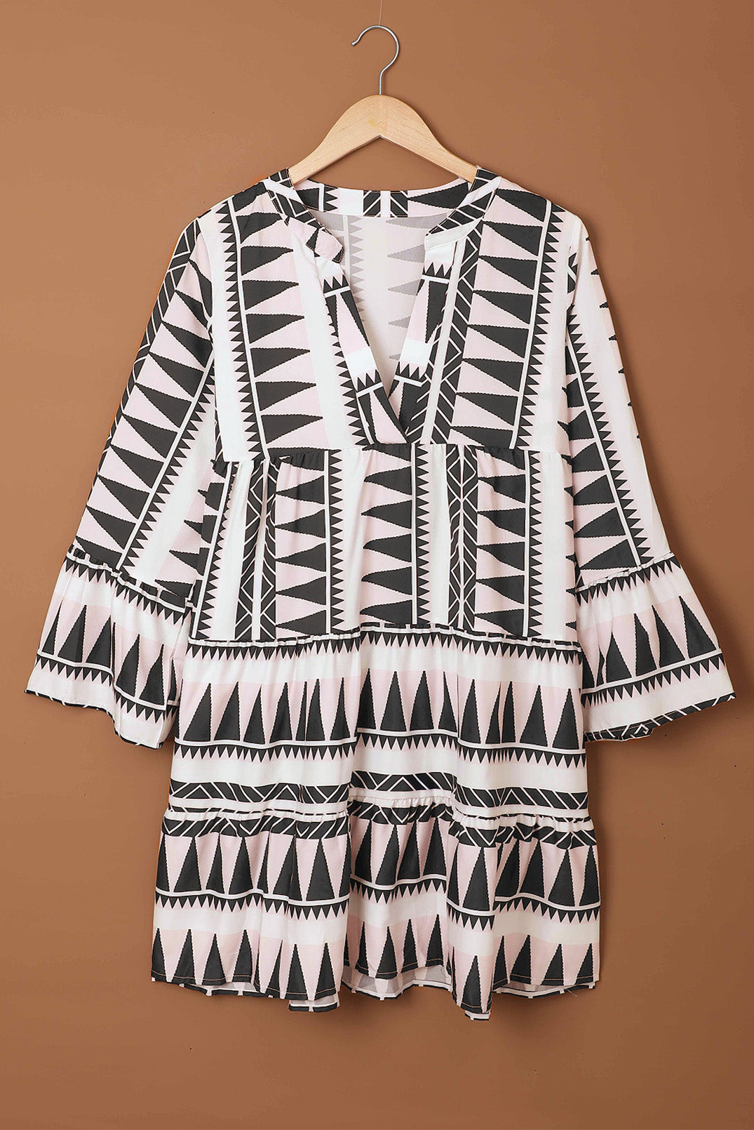 Geometric Print Ruffle Swing Dress