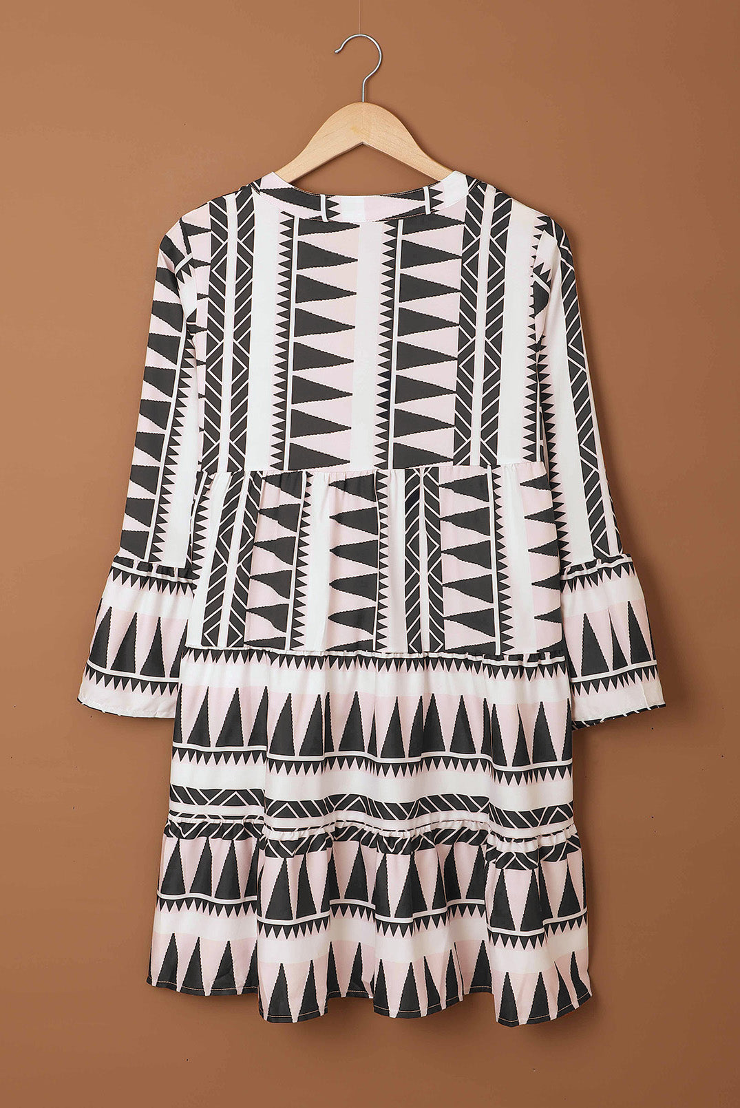 Geometric Print Ruffle Swing Dress