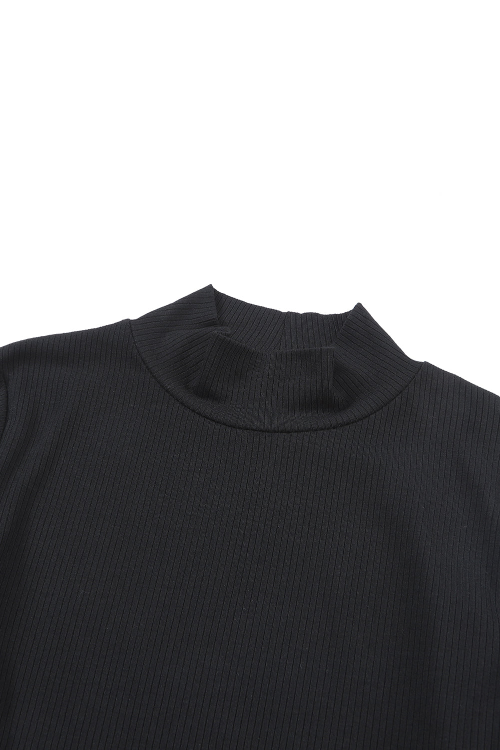 Black Ribbed Knit Long Sleeve Top