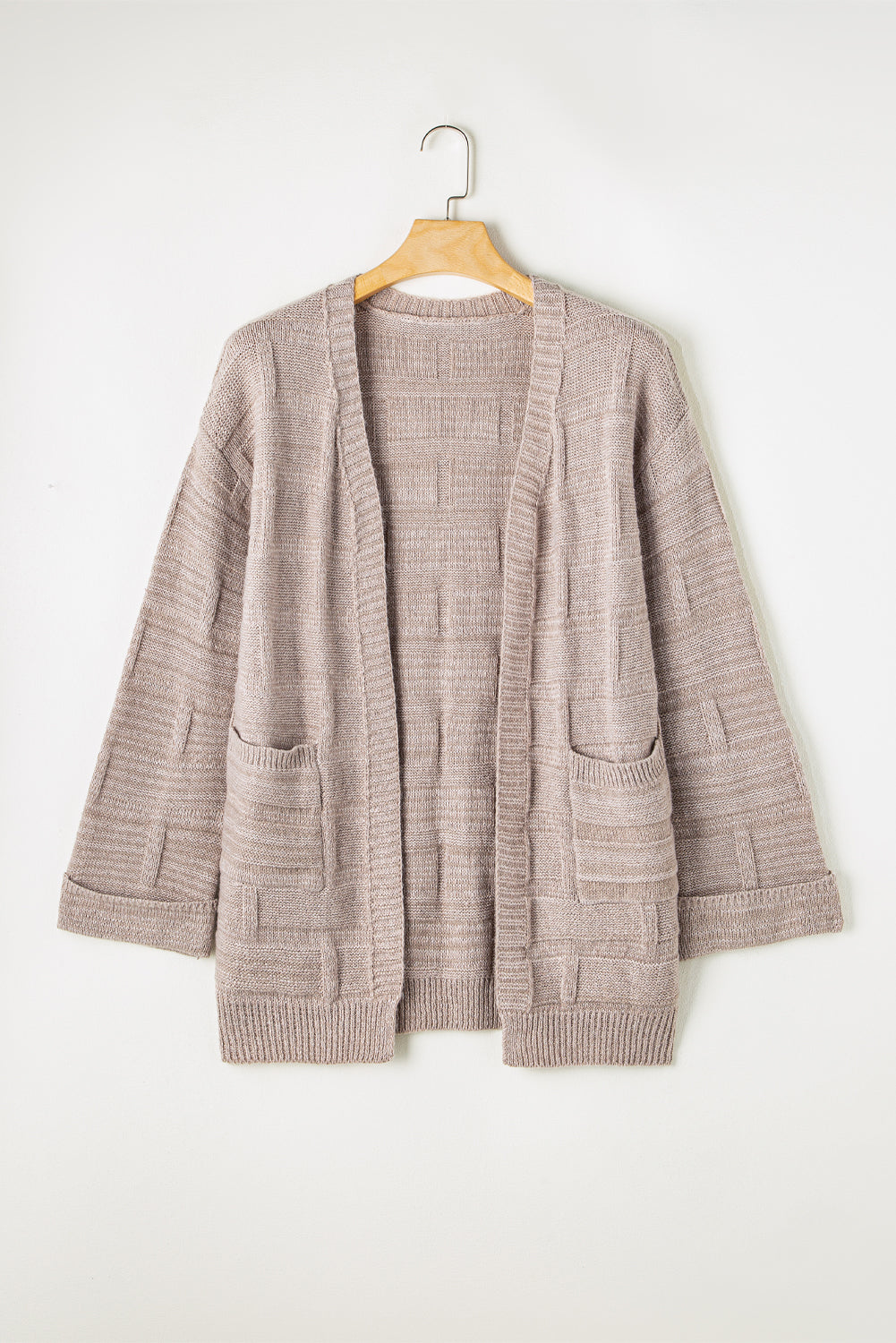 Textured Knit Open Front Cardigan - Oatmeal