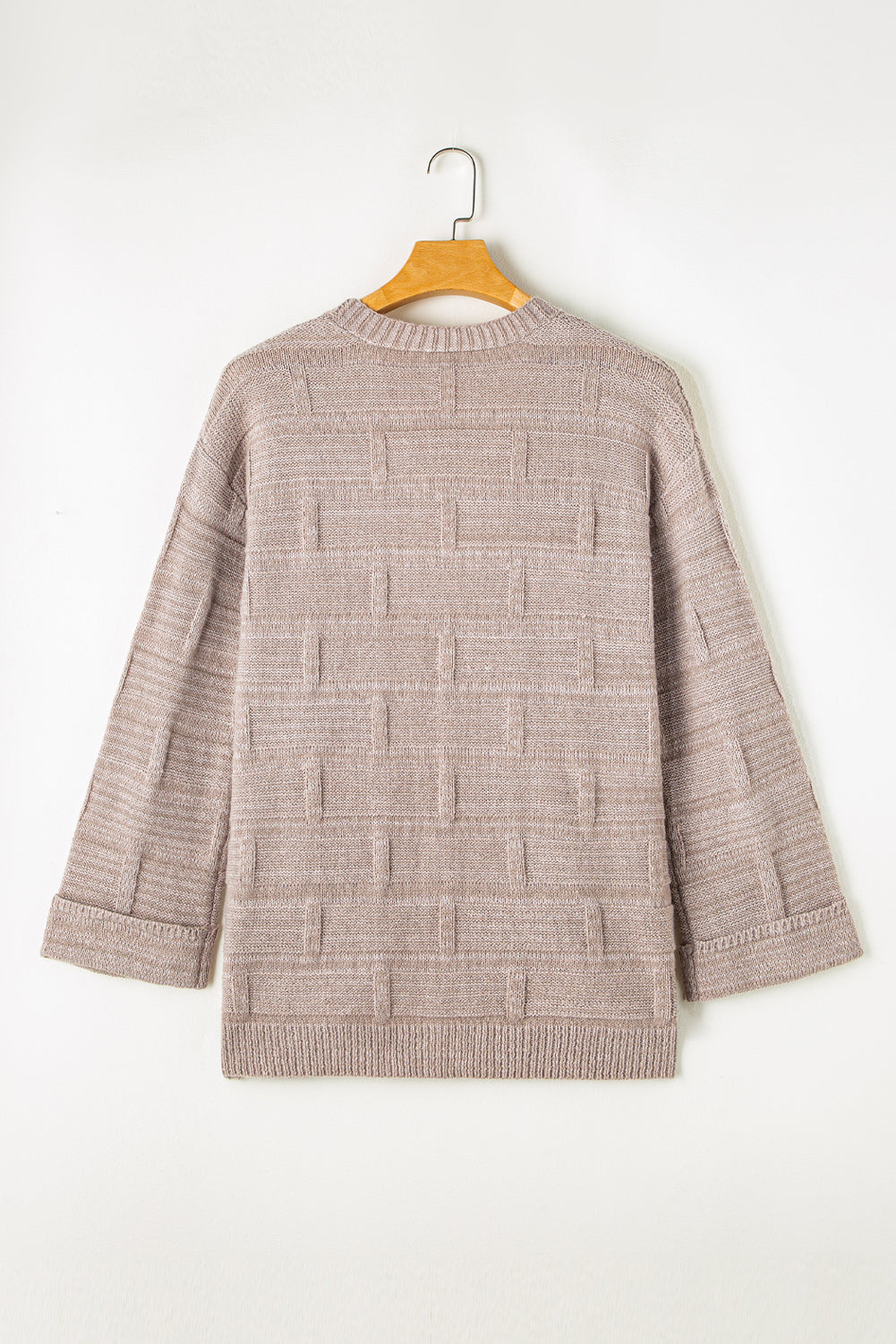 Textured Knit Open Front Cardigan - Oatmeal