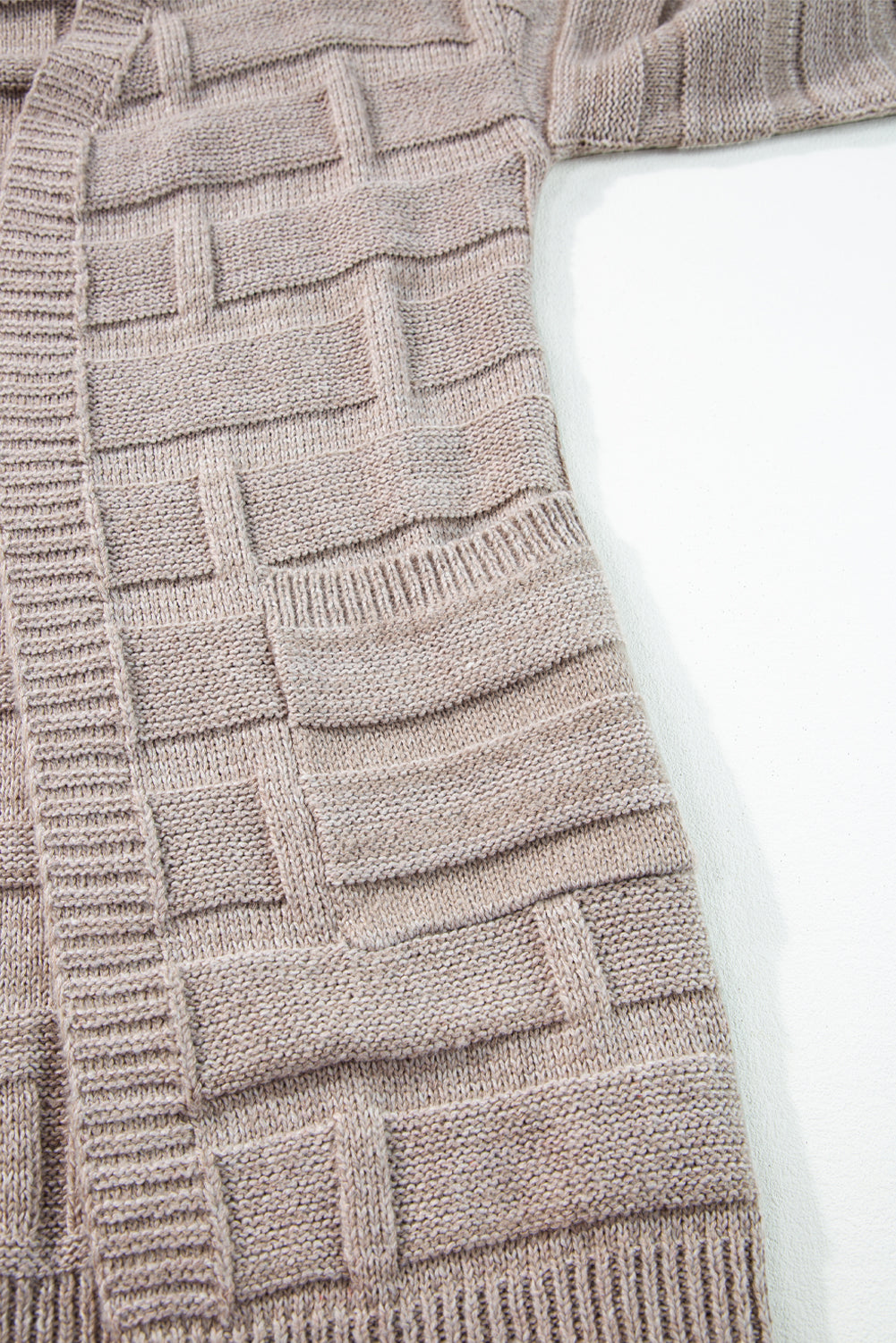 Textured Knit Open Front Cardigan - Oatmeal