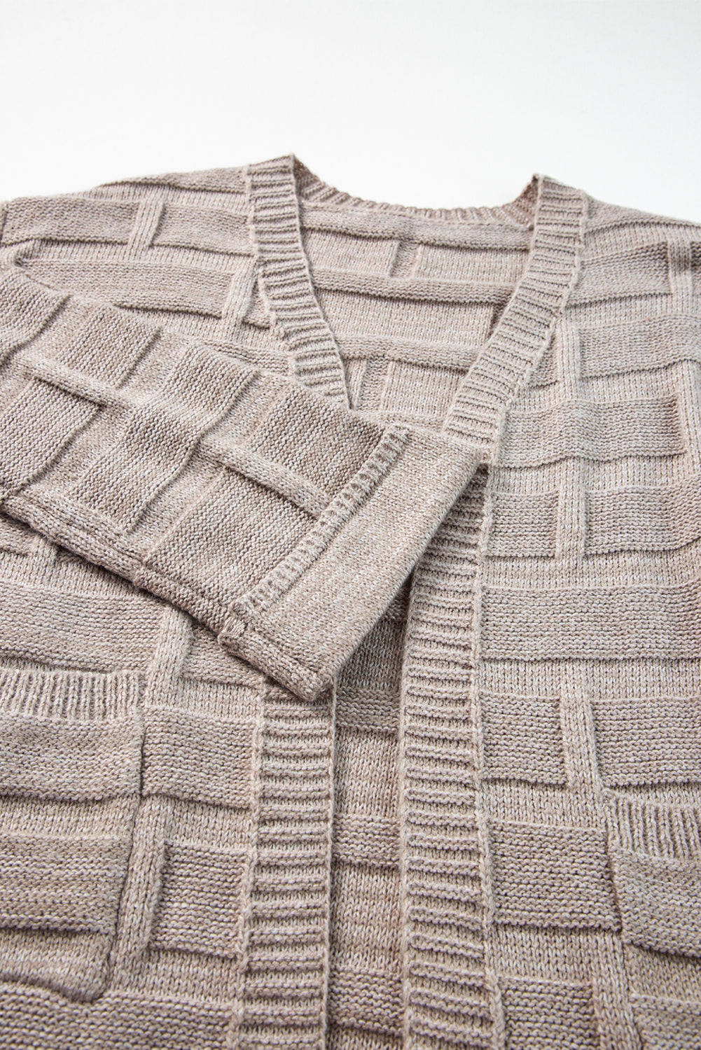 Textured Knit Open Front Cardigan - Oatmeal