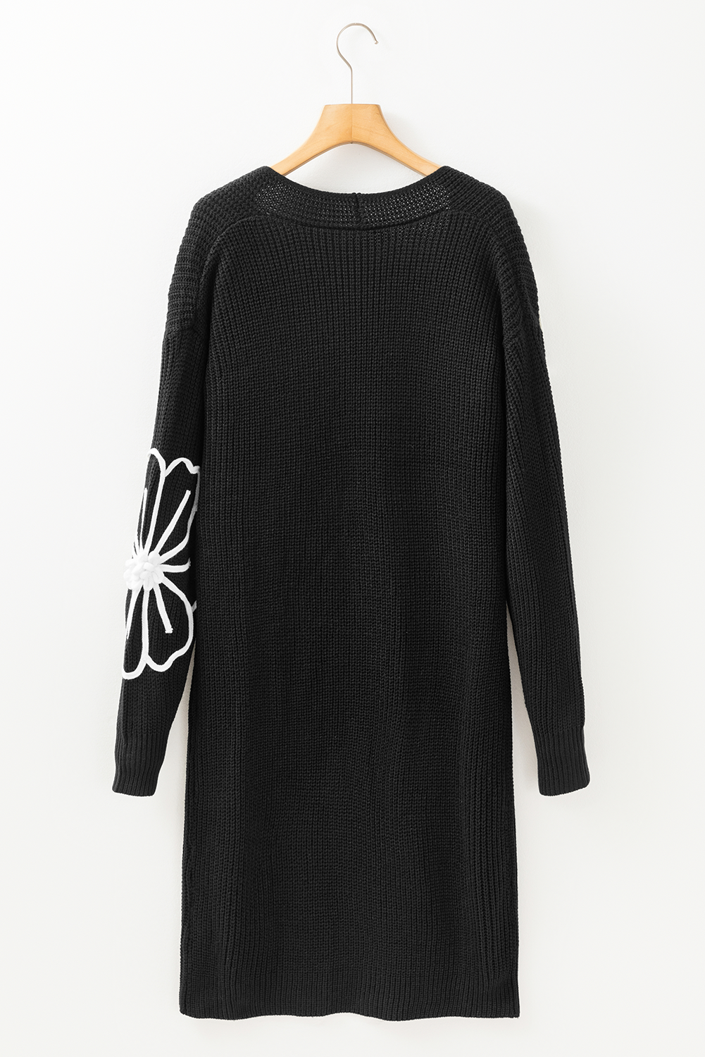 Black Flower Embroidered Open Front Cardigan