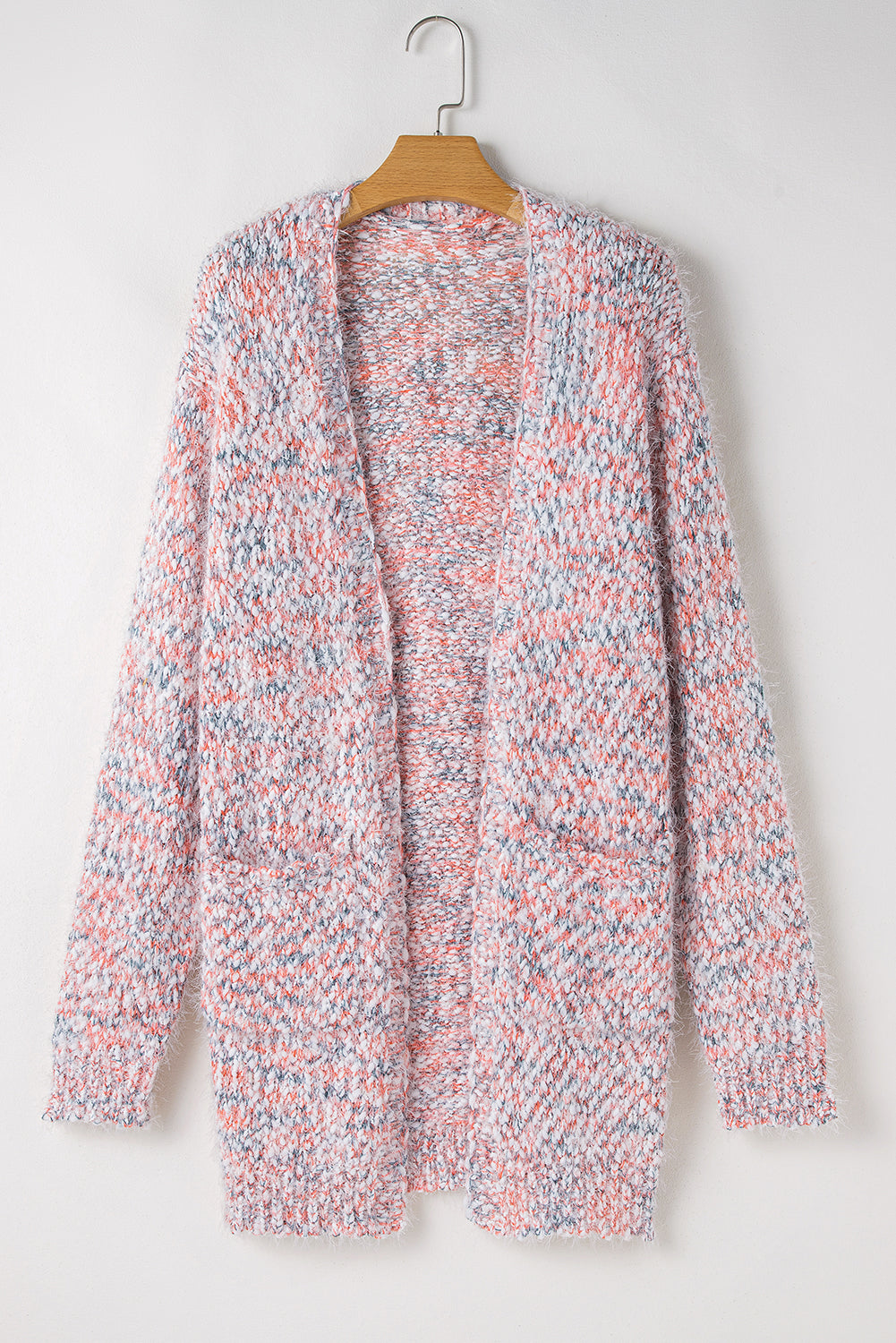 Fuzzy Open Front Knit Cardigan - Pink Confetti