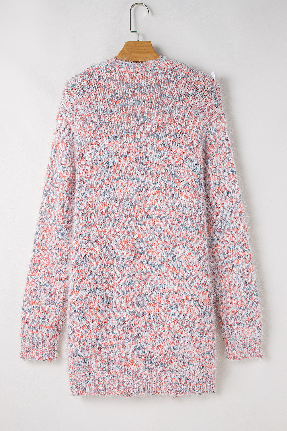 Fuzzy Open Front Knit Cardigan - Pink Confetti