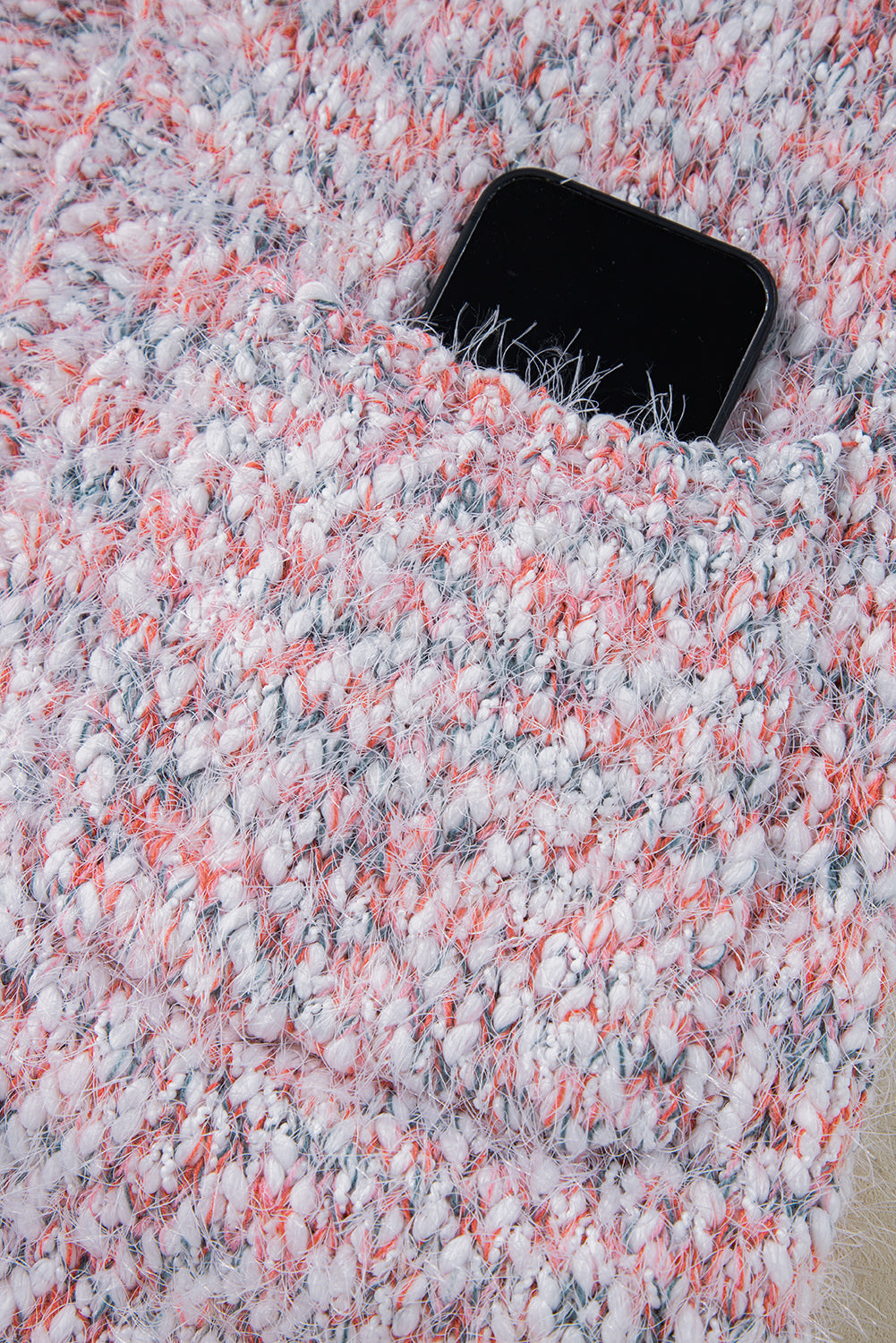 Fuzzy Open Front Knit Cardigan - Pink Confetti