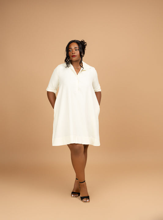 Short Sleeve Cotton Tent Dress - Butter Cream