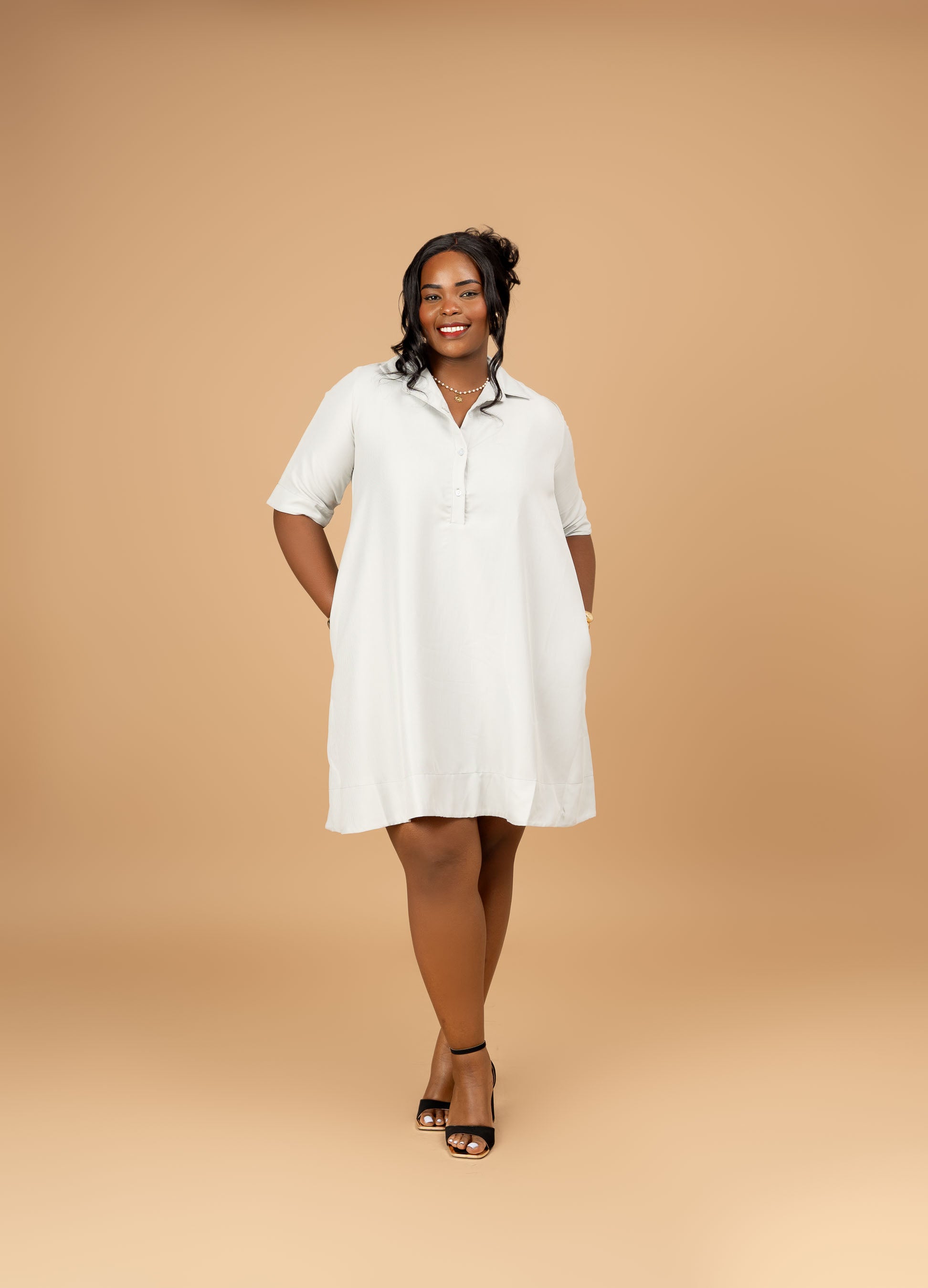 Short Sleeve Cotton Tent Dress - Mist Grey
