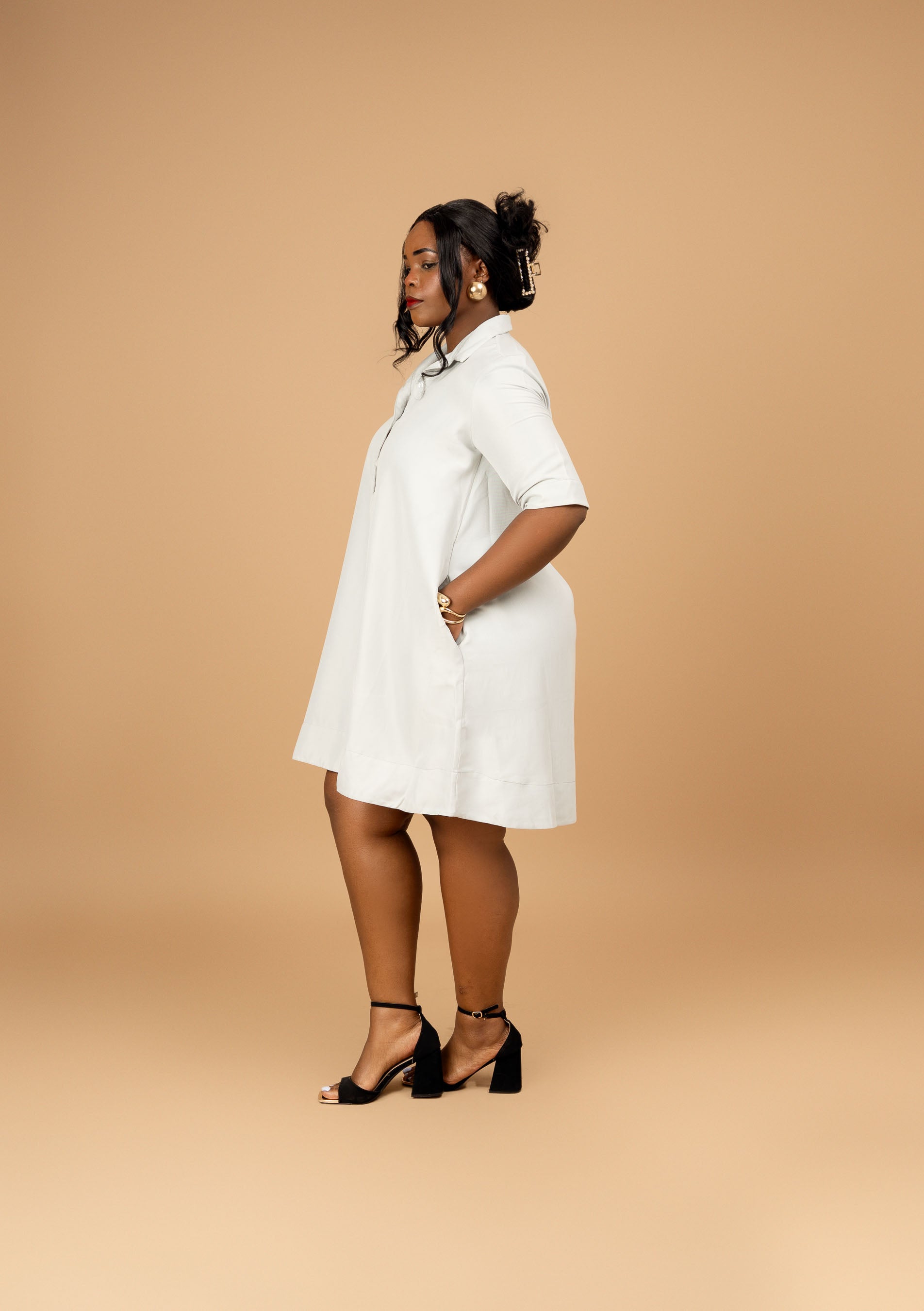Short Sleeve Cotton Tent Dress - Mist Grey – Nalani Women