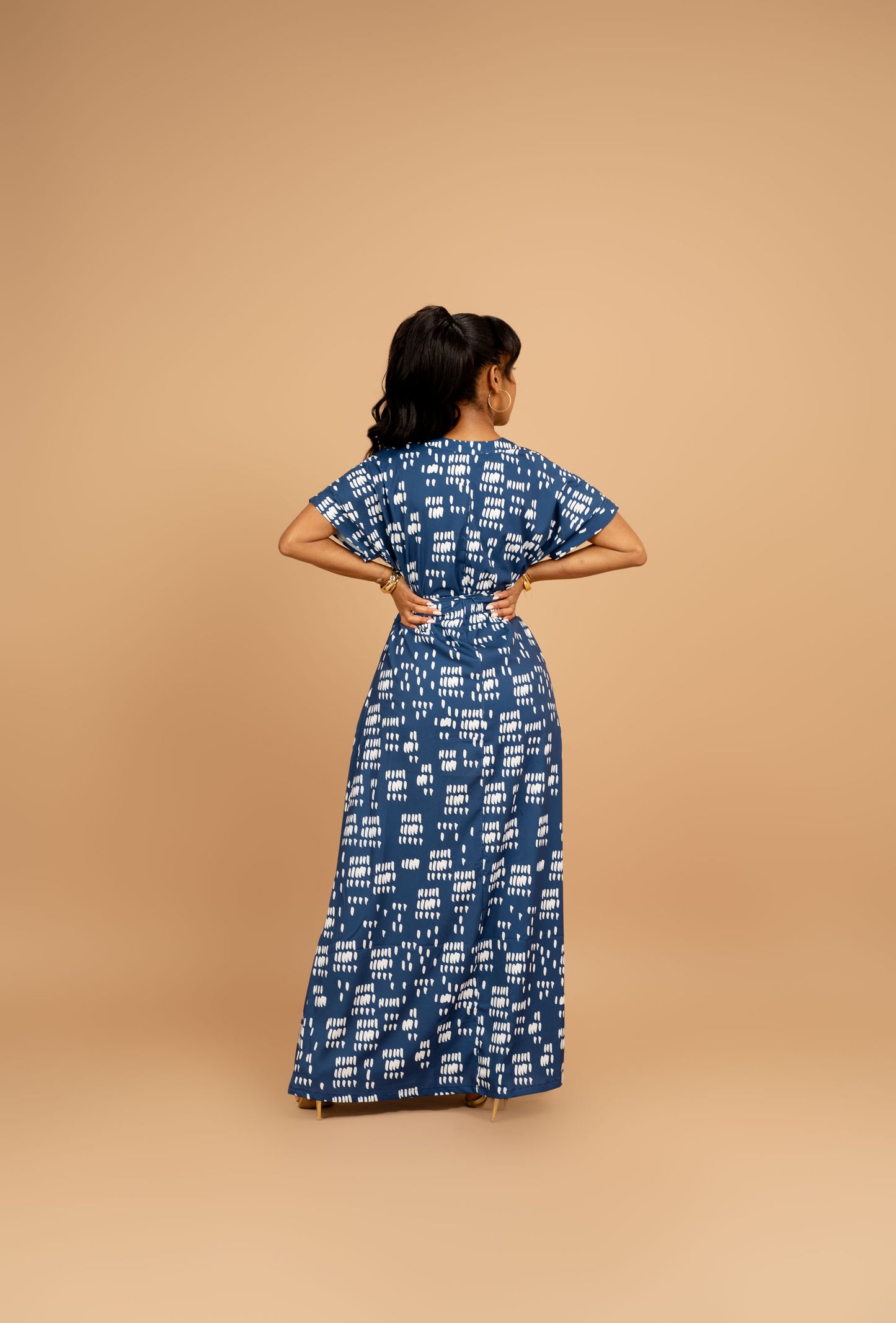 Nia Maxi Dress with Beaded Tie Belt - Midnight Blue