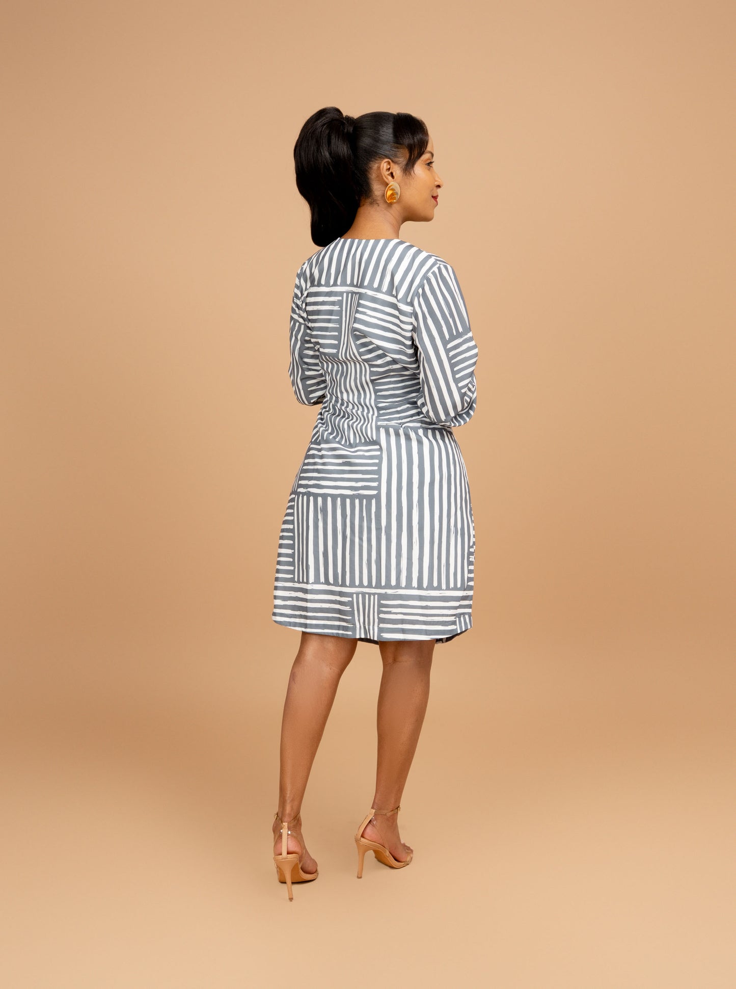 Nia Knee Length Wrap Dress - Cool Sage Mixed Stripe