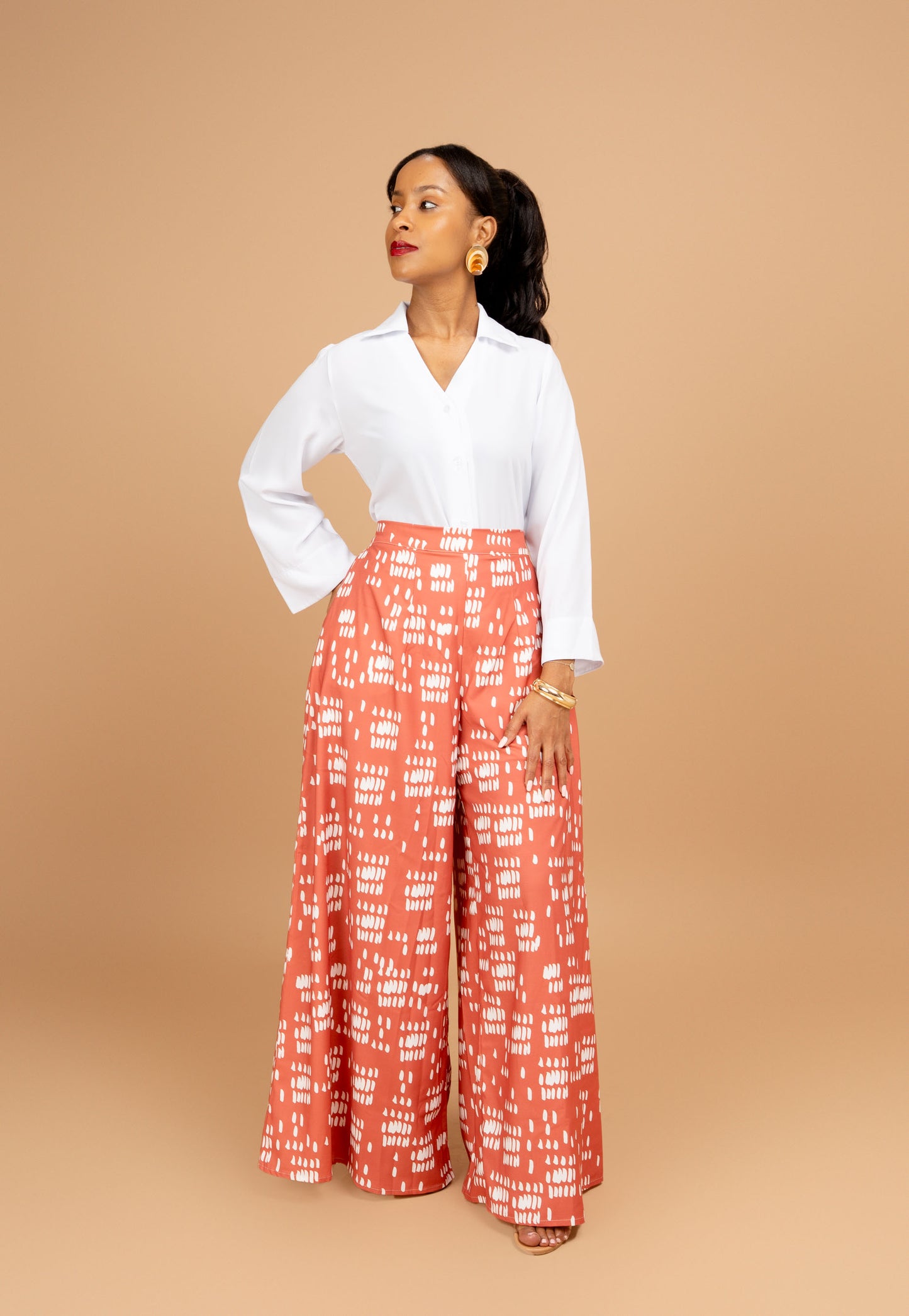 Long Sleeve Buttoned Blouse + Ultra Flowy Wide Leg Pants