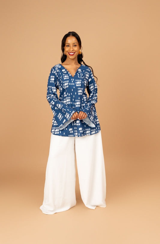 Nia Tunic Top with Flared Sleeves + Ultra Flowy Wide Leg Pants